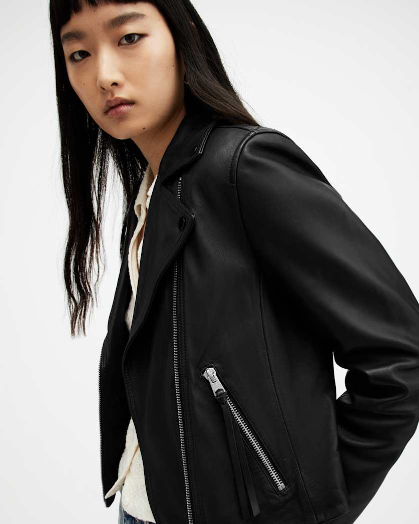 AllSaints Dalby Slim Fit Leather Biker Jacket Women's Black Women's