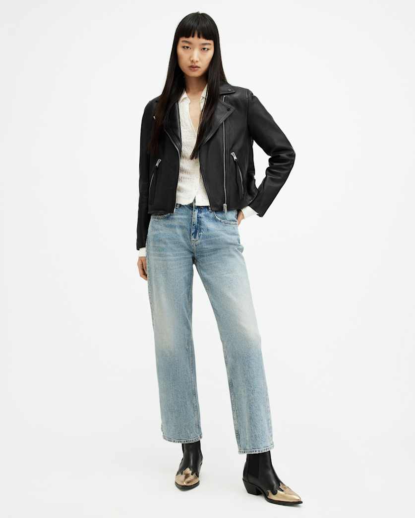 AllSaints Dalby Slim Fit Leather Biker Jacket Women's Black Women's