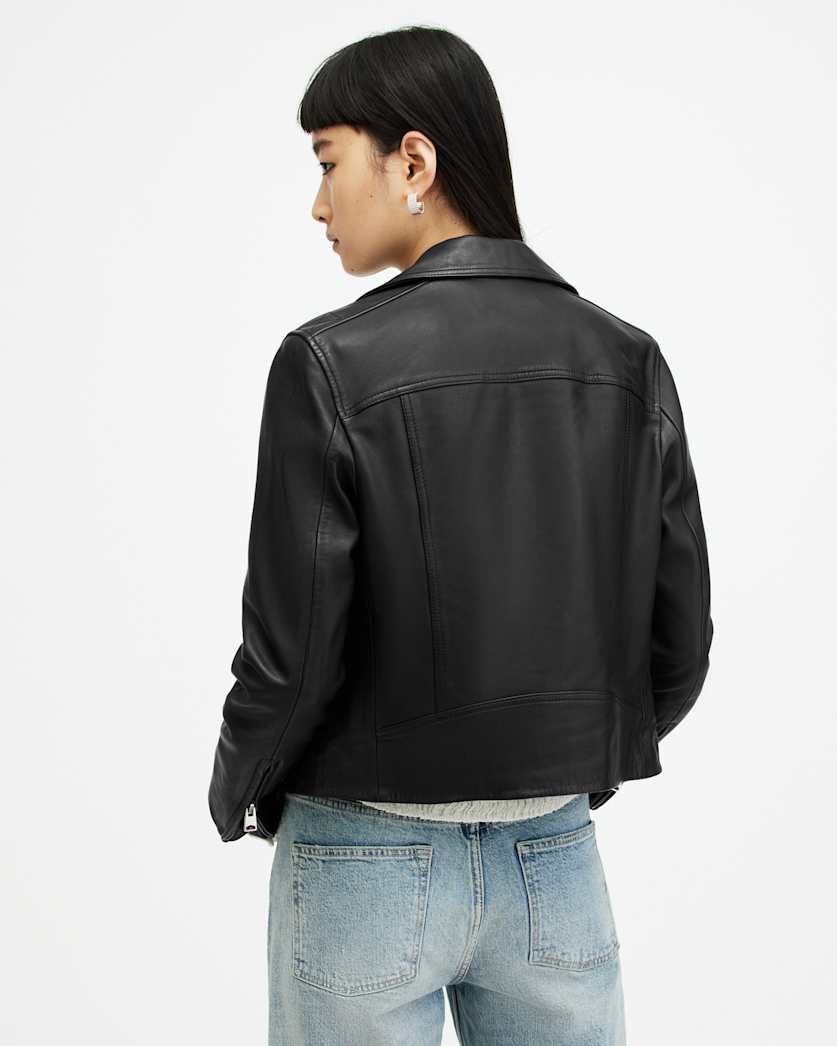 AllSaints Dalby Slim Fit Leather Biker Jacket Women's Black Women's