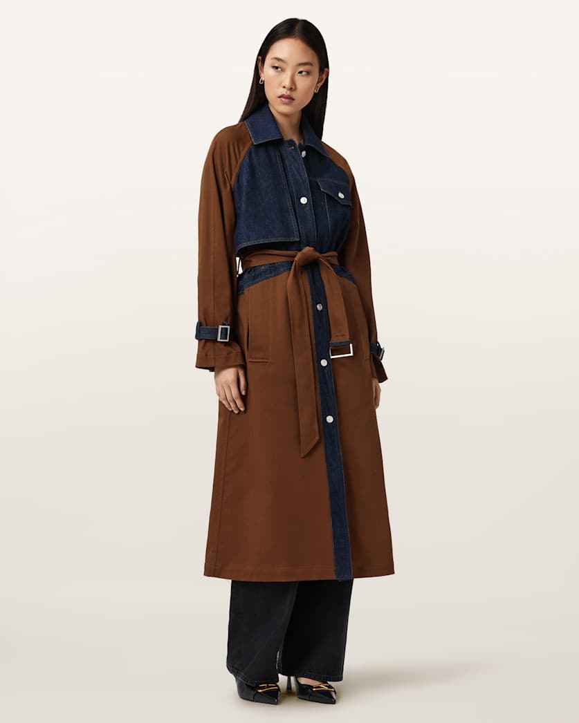 AllSaints Dayly Trench Coat Women's Cognac Brown Women's