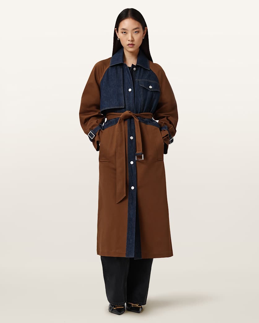 AllSaints Dayly Trench Coat Women's Cognac Brown Women's