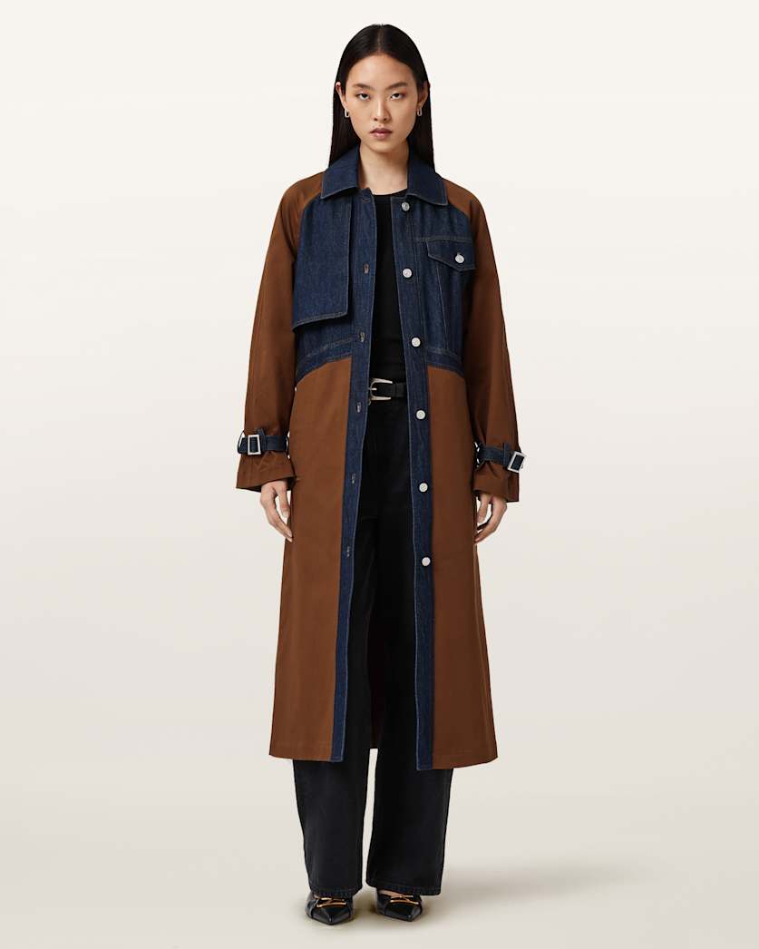 AllSaints Dayly Trench Coat Women's Cognac Brown Women's
