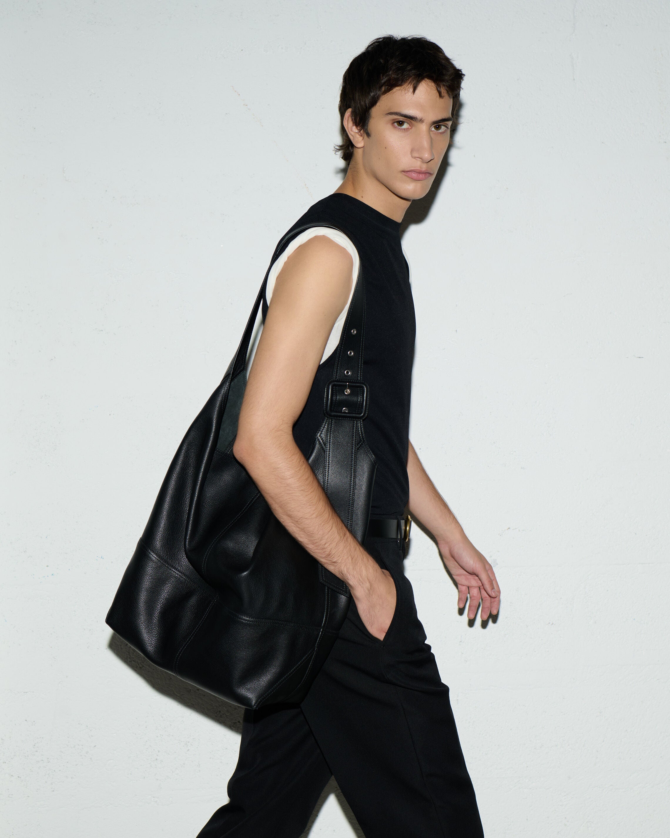 AmiParis Black Jersey Sleeveless Fitted Top