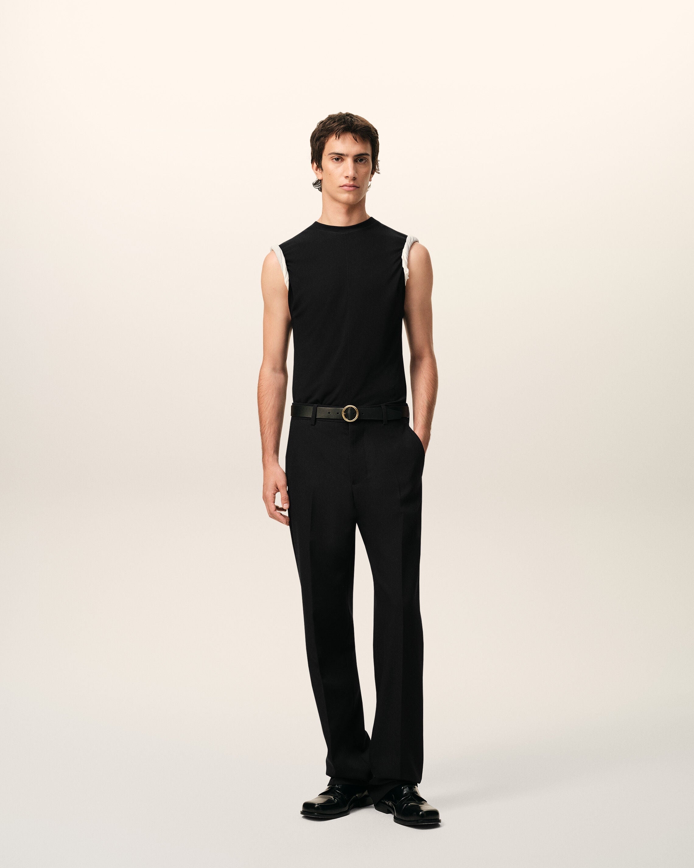 AmiParis Black Jersey Sleeveless Fitted Top