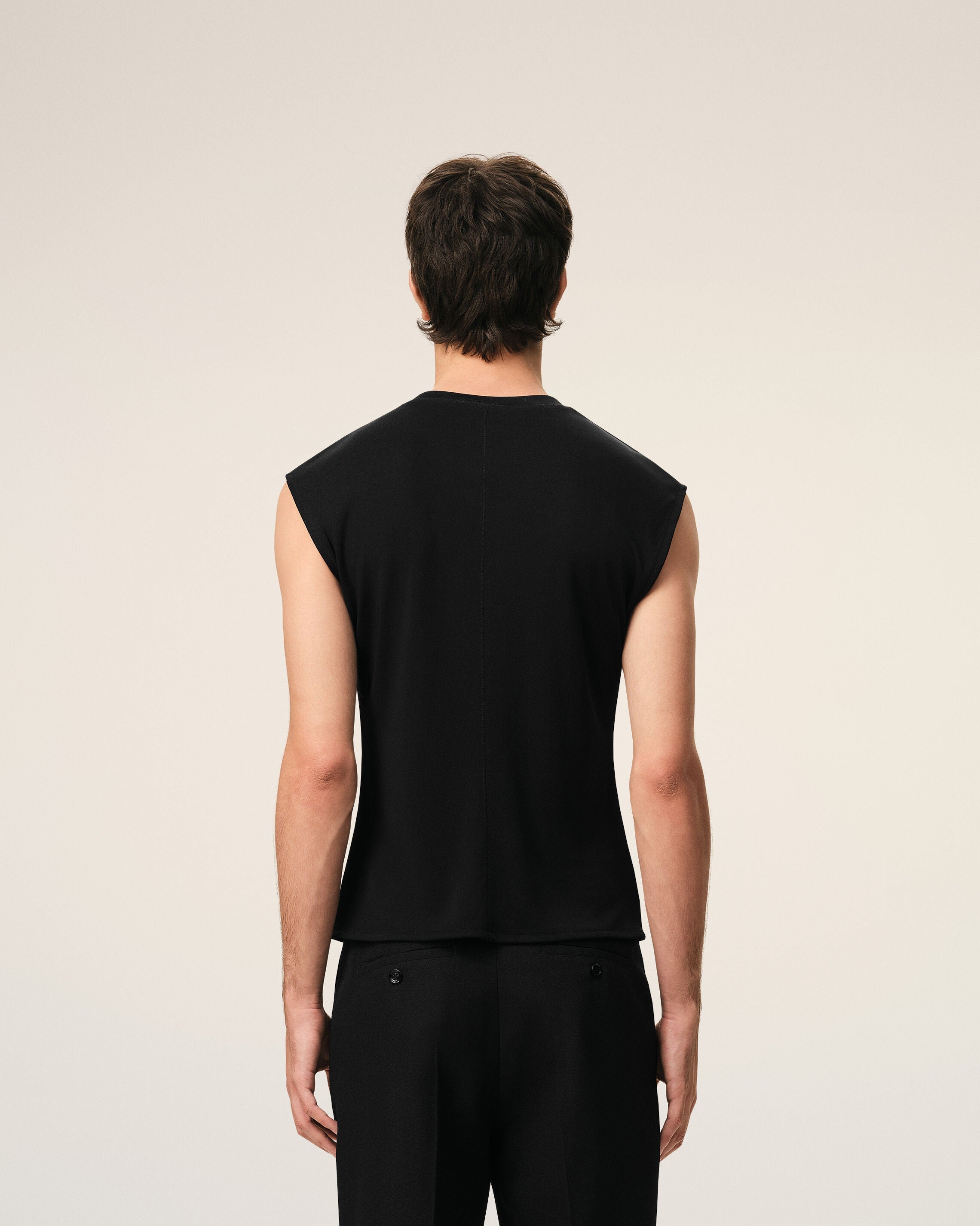 AmiParis Black Jersey Sleeveless Fitted Top