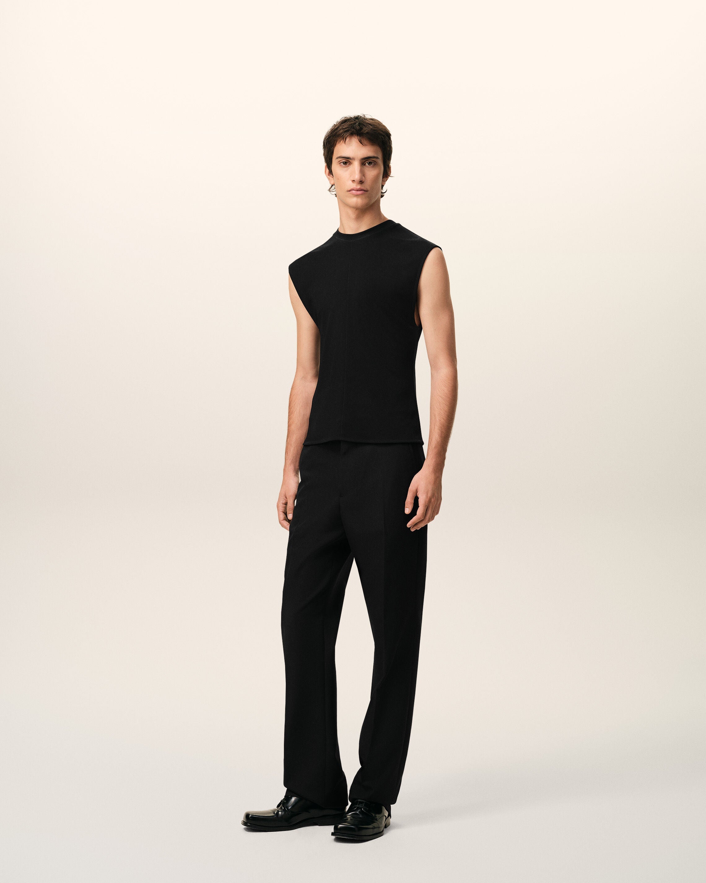 AmiParis Black Jersey Sleeveless Fitted Top