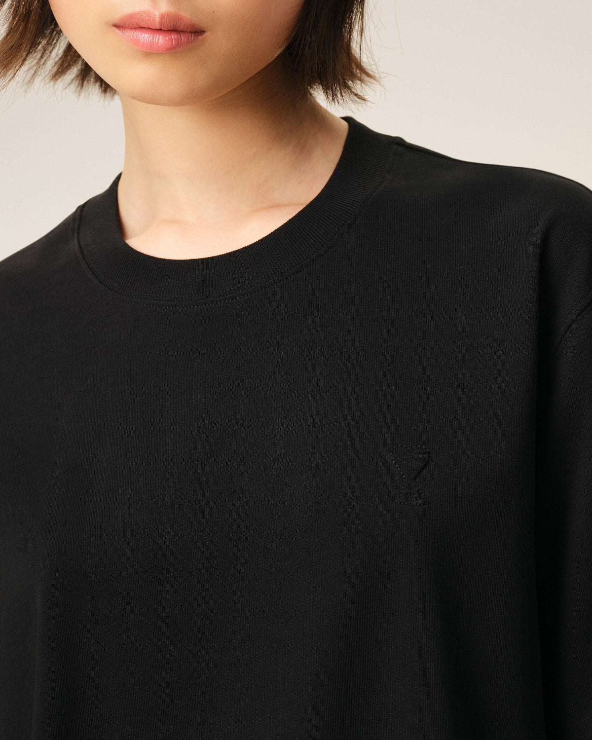 Black Cotton Embossed Ami De Coeur Tshirt