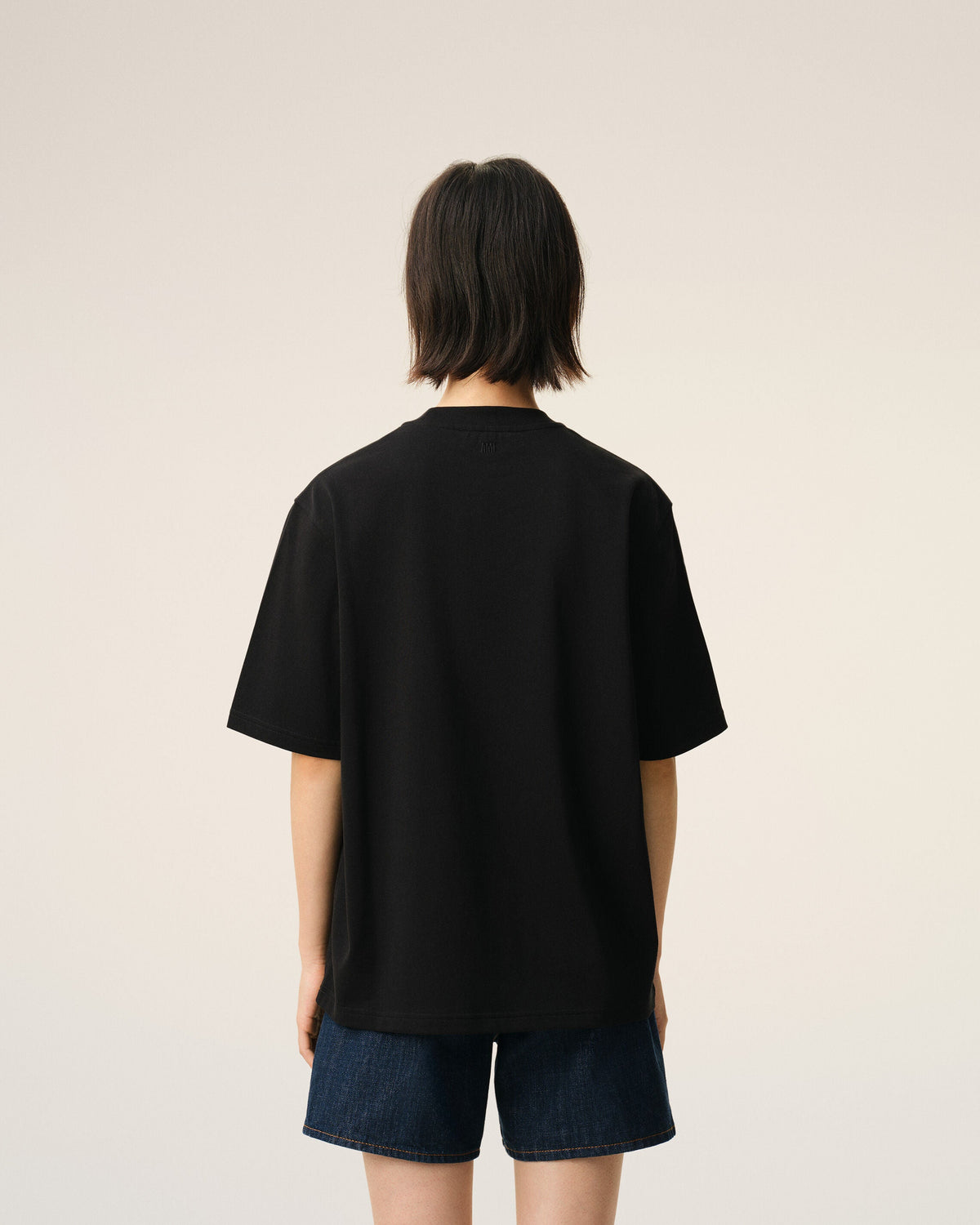 Black Cotton Embossed Ami De Coeur Tshirt