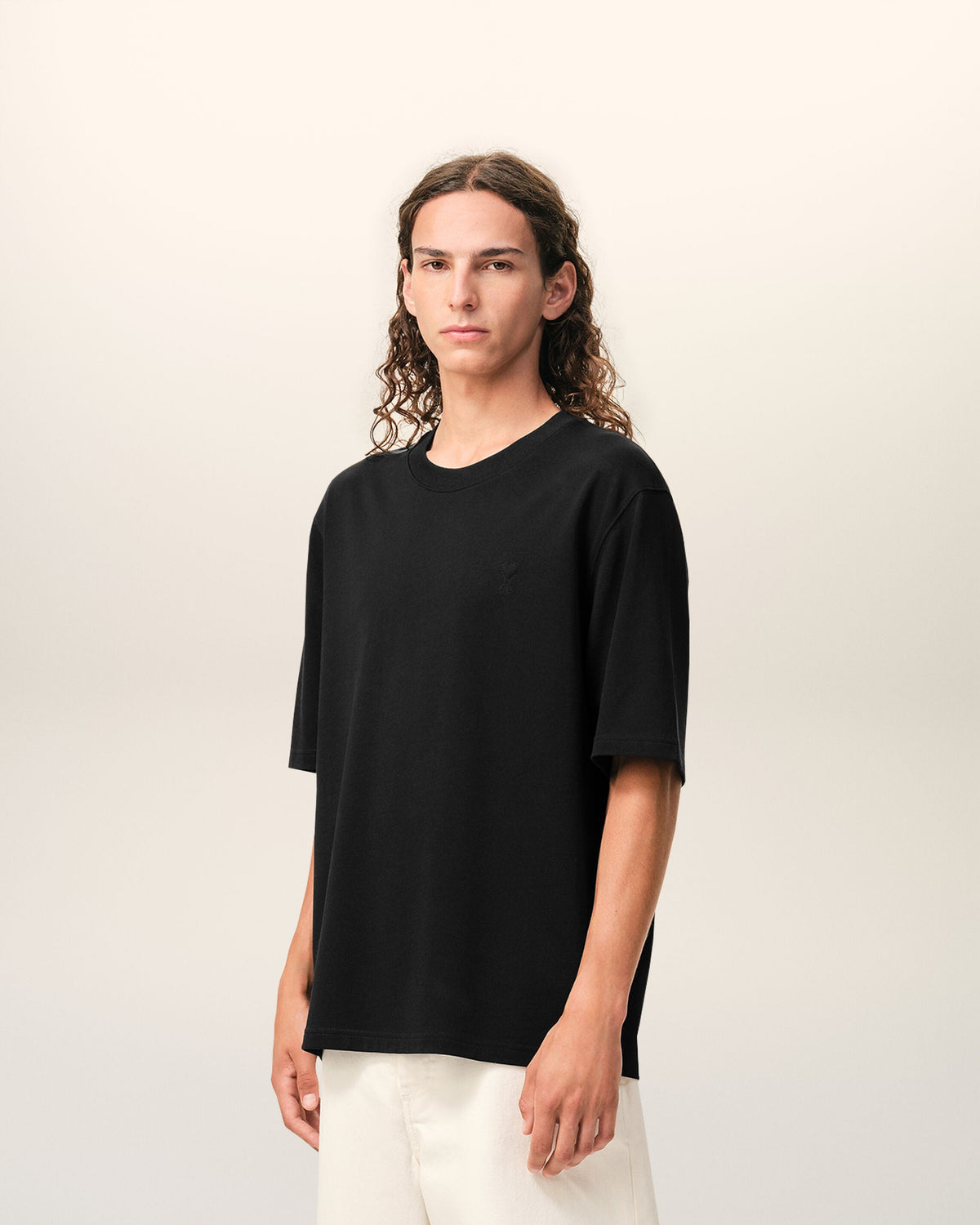 Black Cotton Embossed Ami De Coeur Tshirt