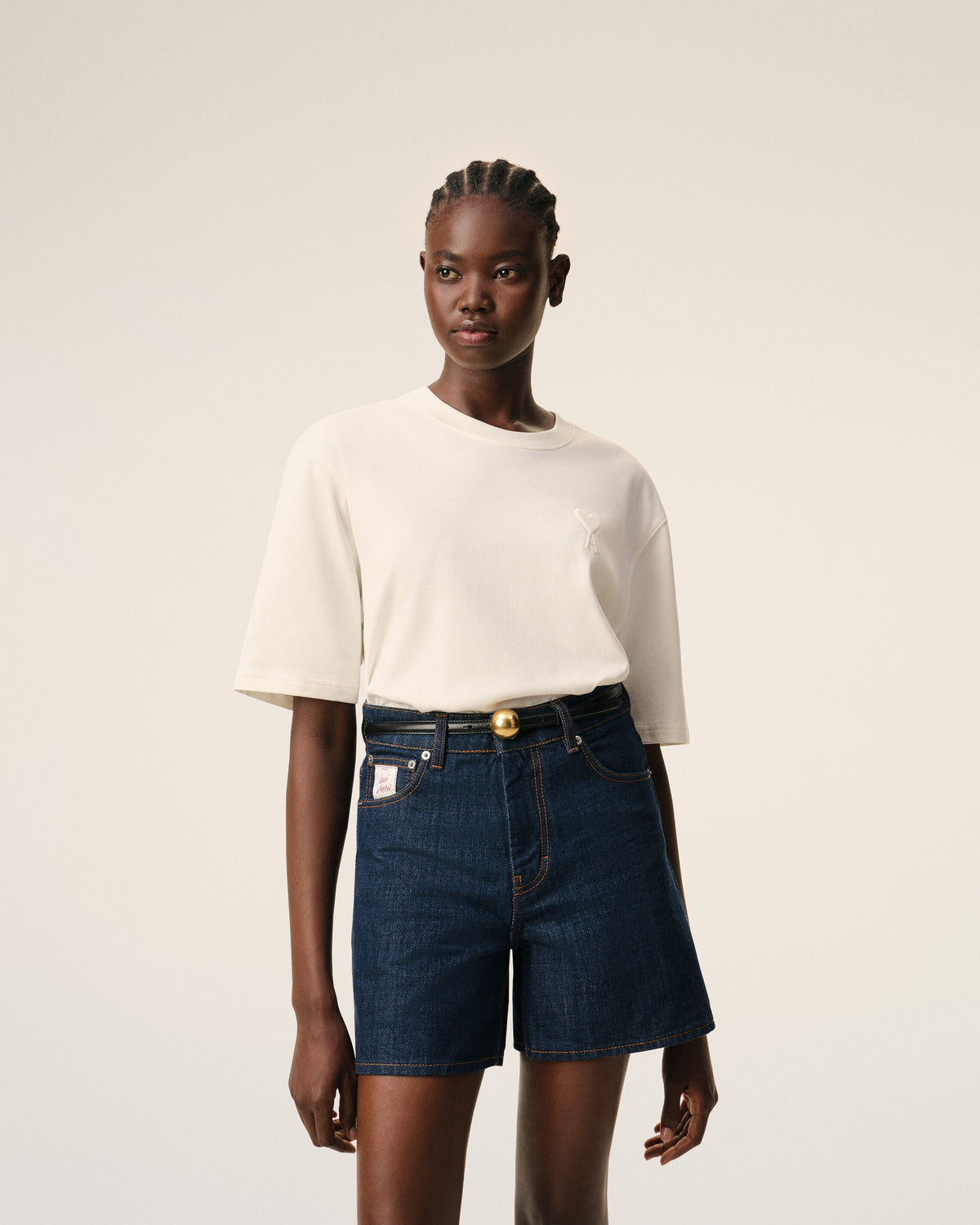 White Cotton Ami De Coeur Embossed Tshirt