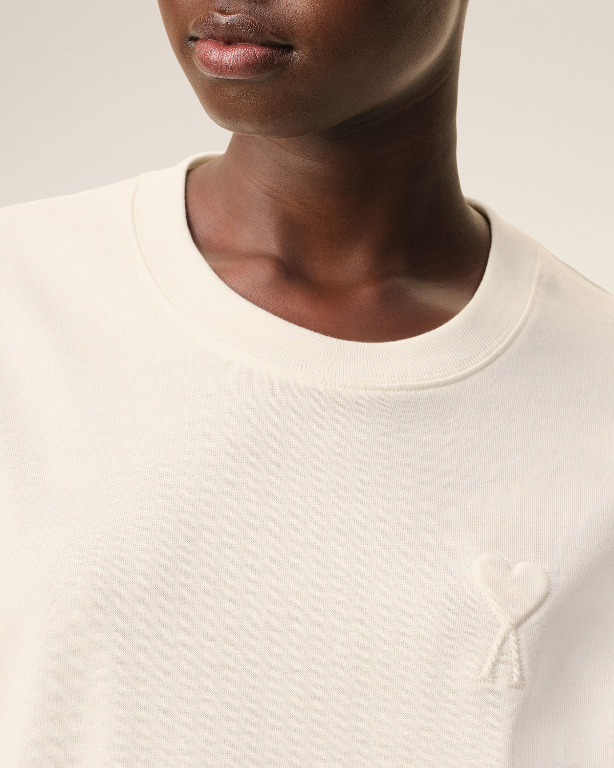 White Cotton Ami De Coeur Embossed Tshirt