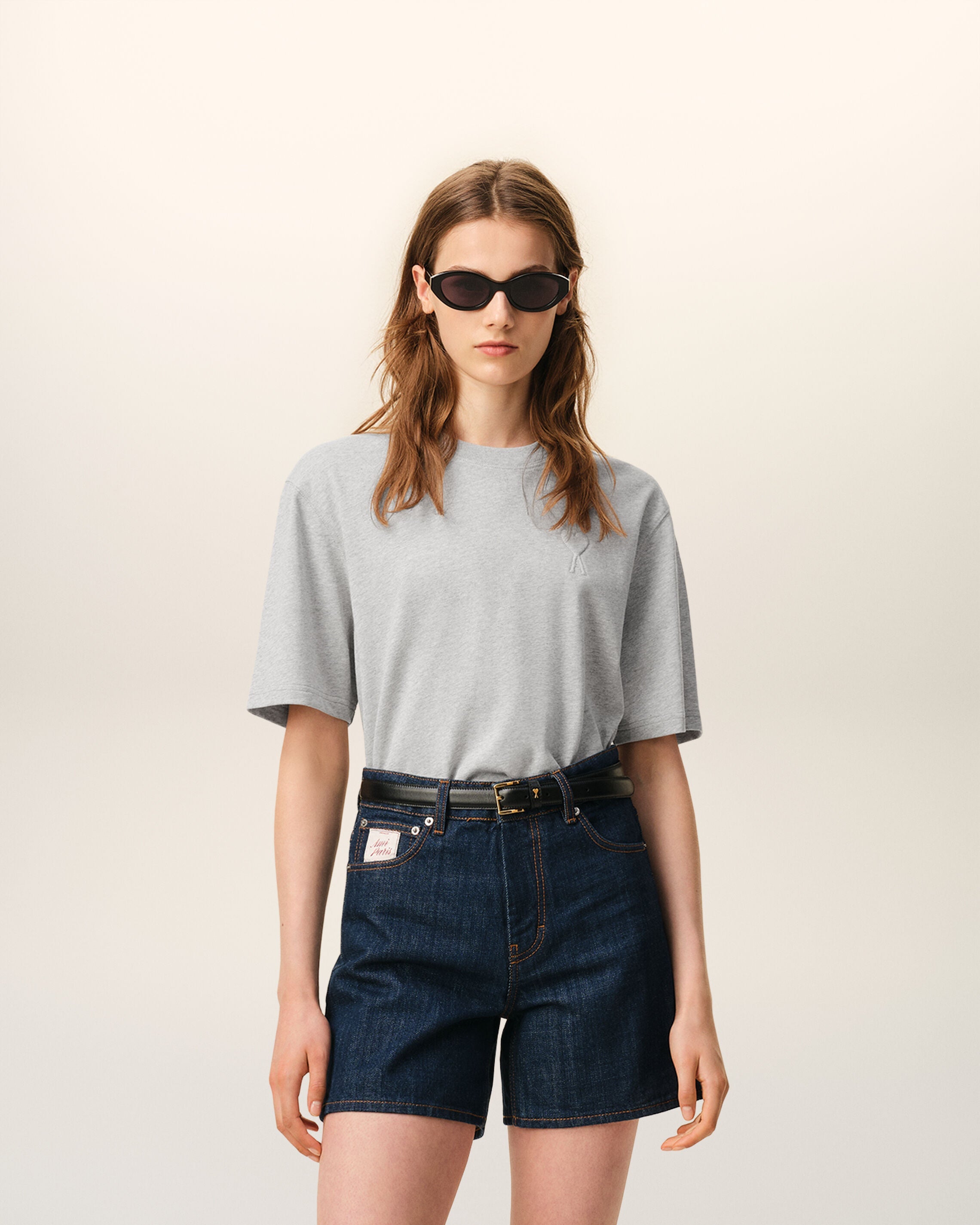 Grey Cotton Ami De Coeur Embossed Tshirt