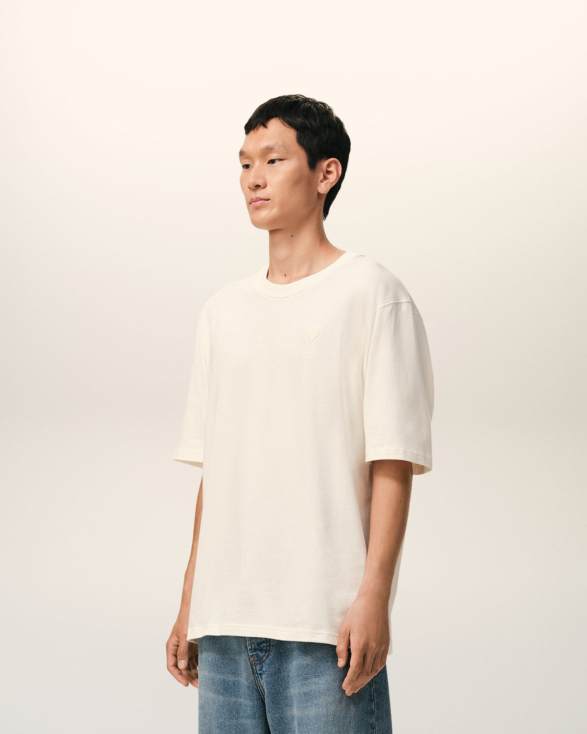 White Cotton Ami De Coeur Embossed Tshirt