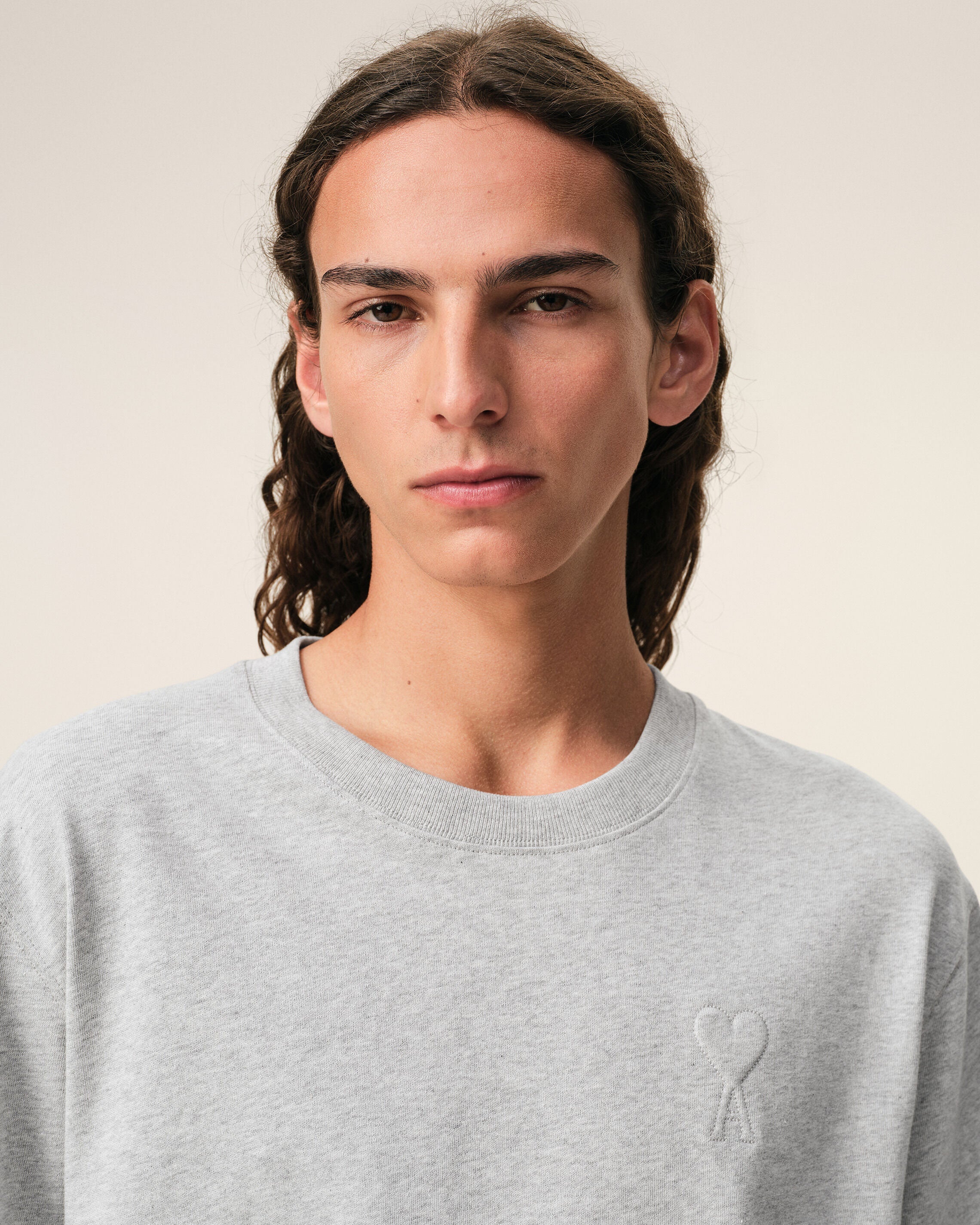 Grey Cotton Ami De Coeur Embossed Tshirt