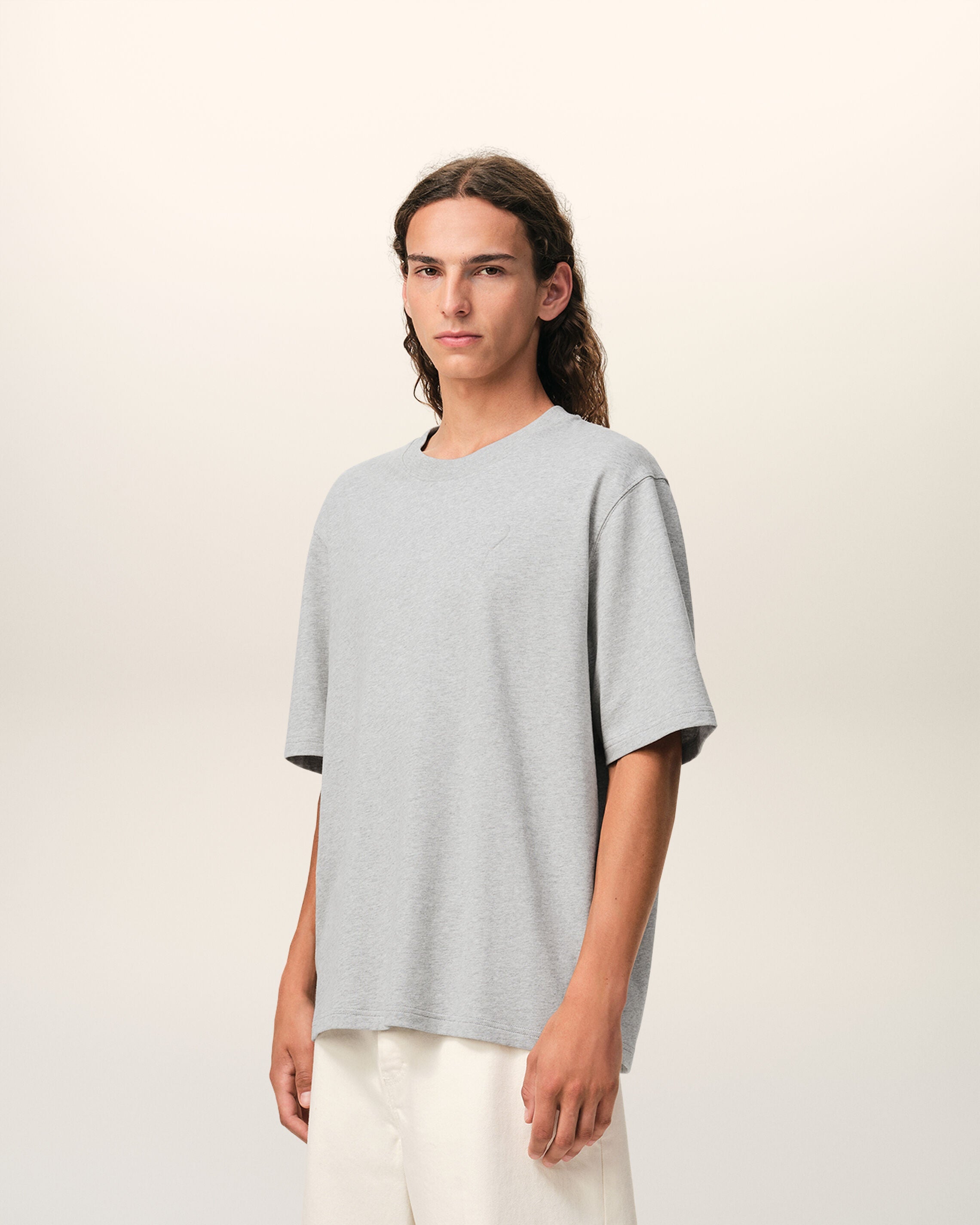 Grey Cotton Ami De Coeur Embossed Tshirt