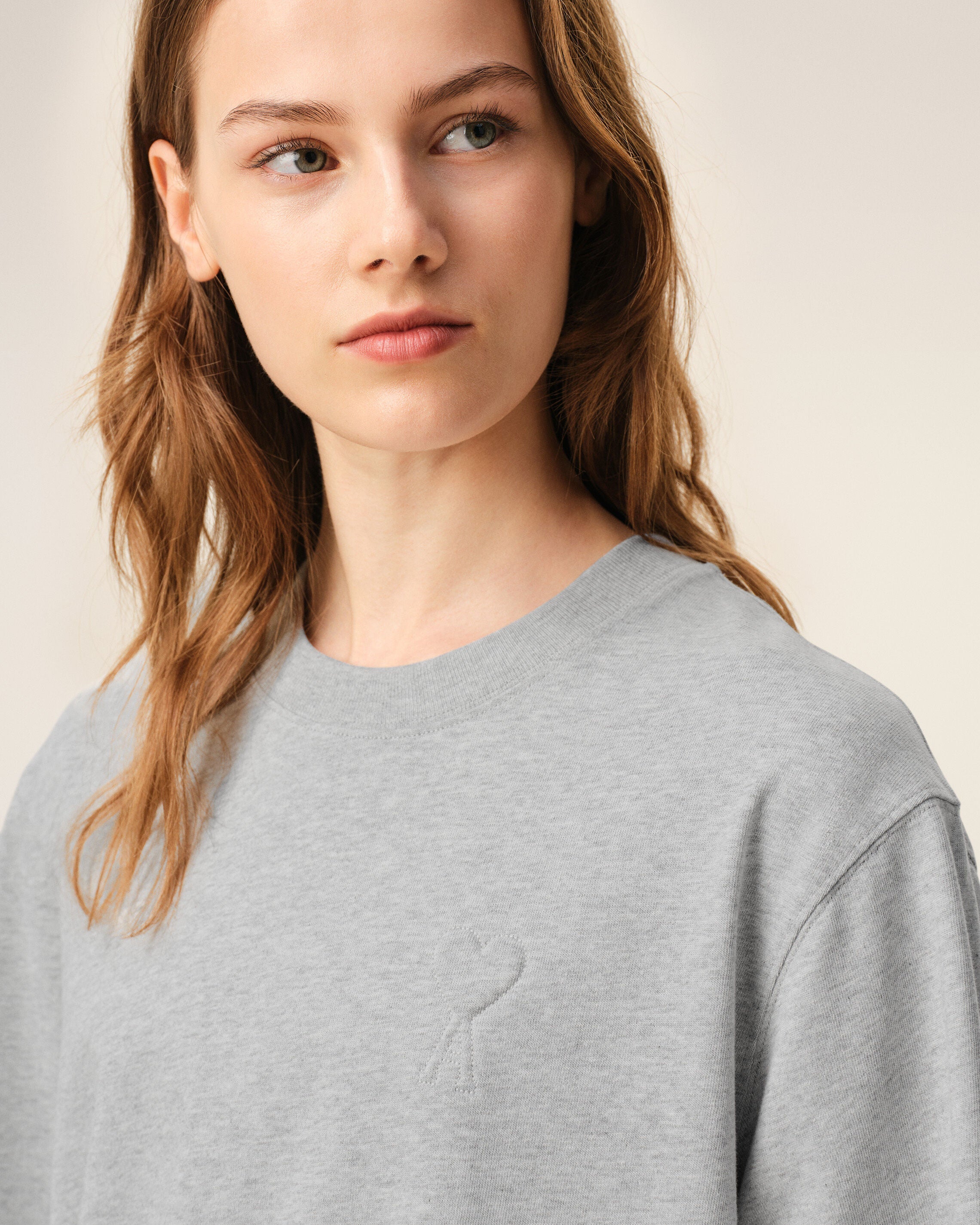 Grey Cotton Ami De Coeur Embossed Tshirt