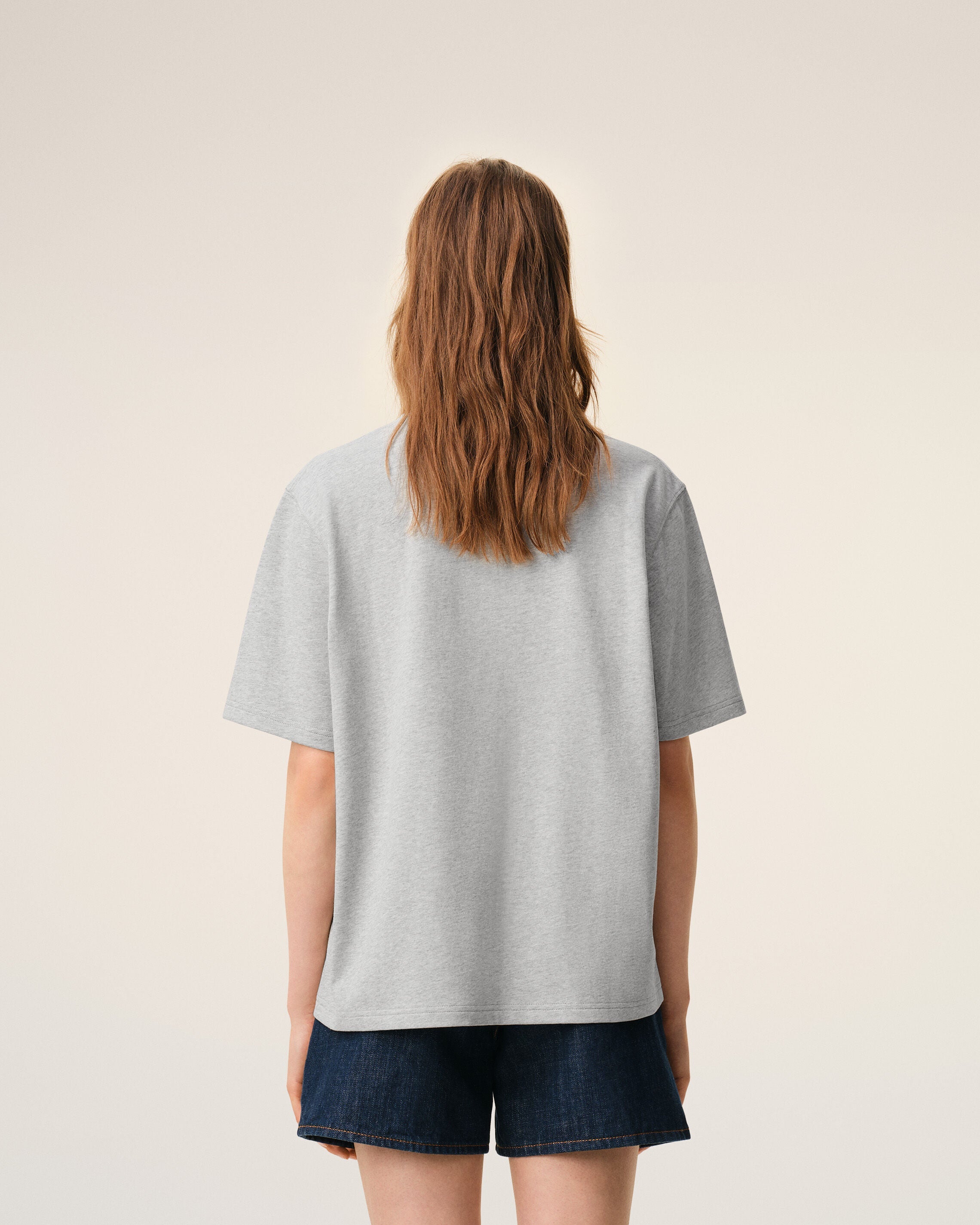 Grey Cotton Ami De Coeur Embossed Tshirt