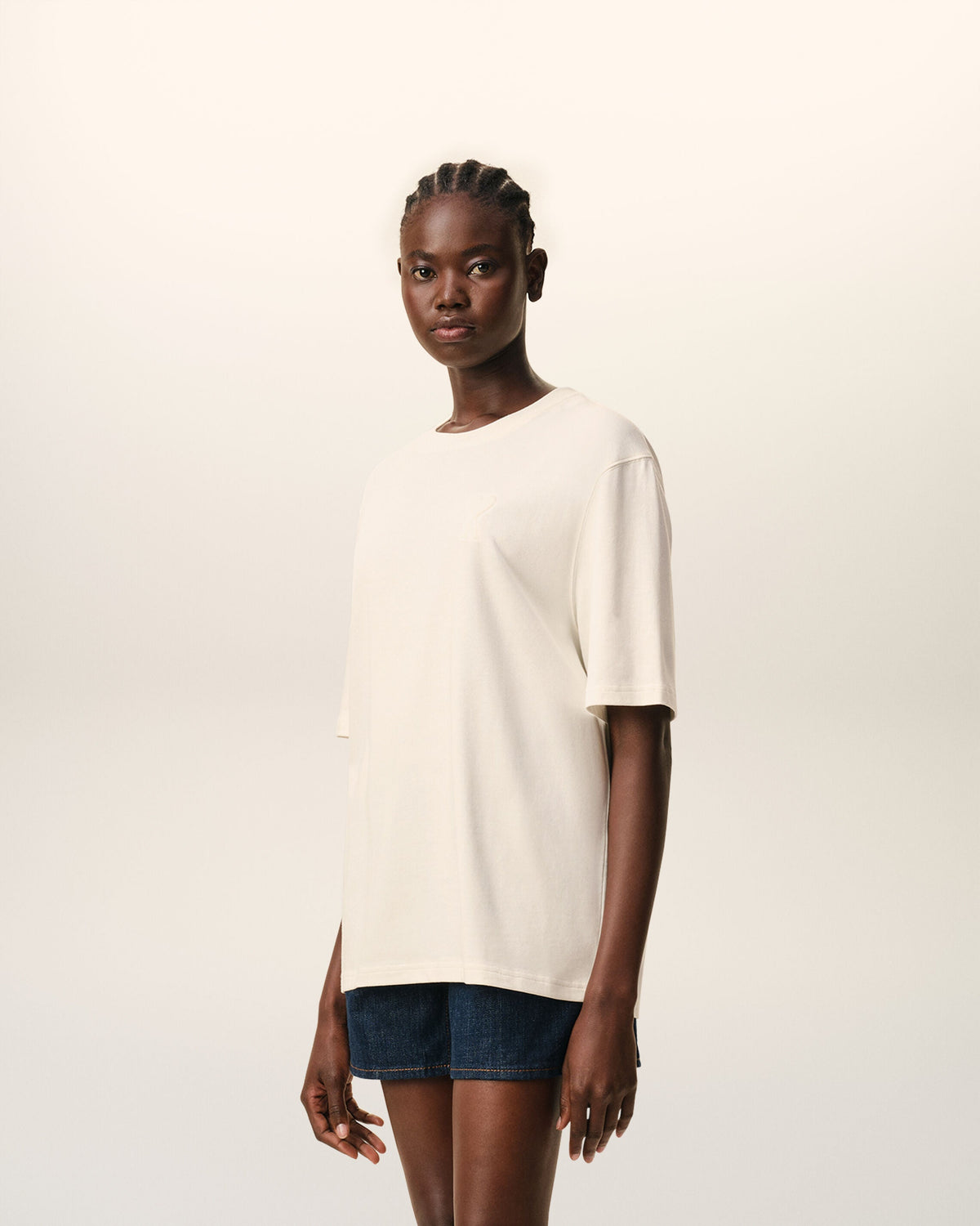 White Cotton Ami De Coeur Embossed Tshirt