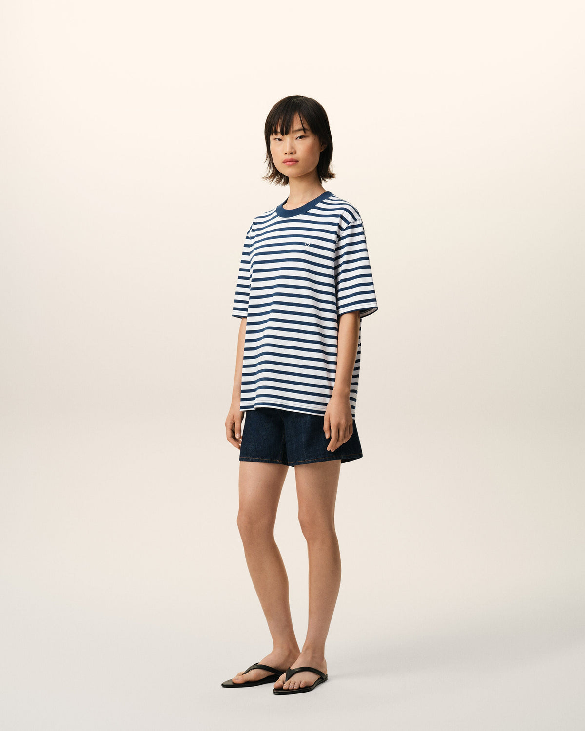Blue Cotton Boxy Fit Mariniere Ami De Coeur Tshirt