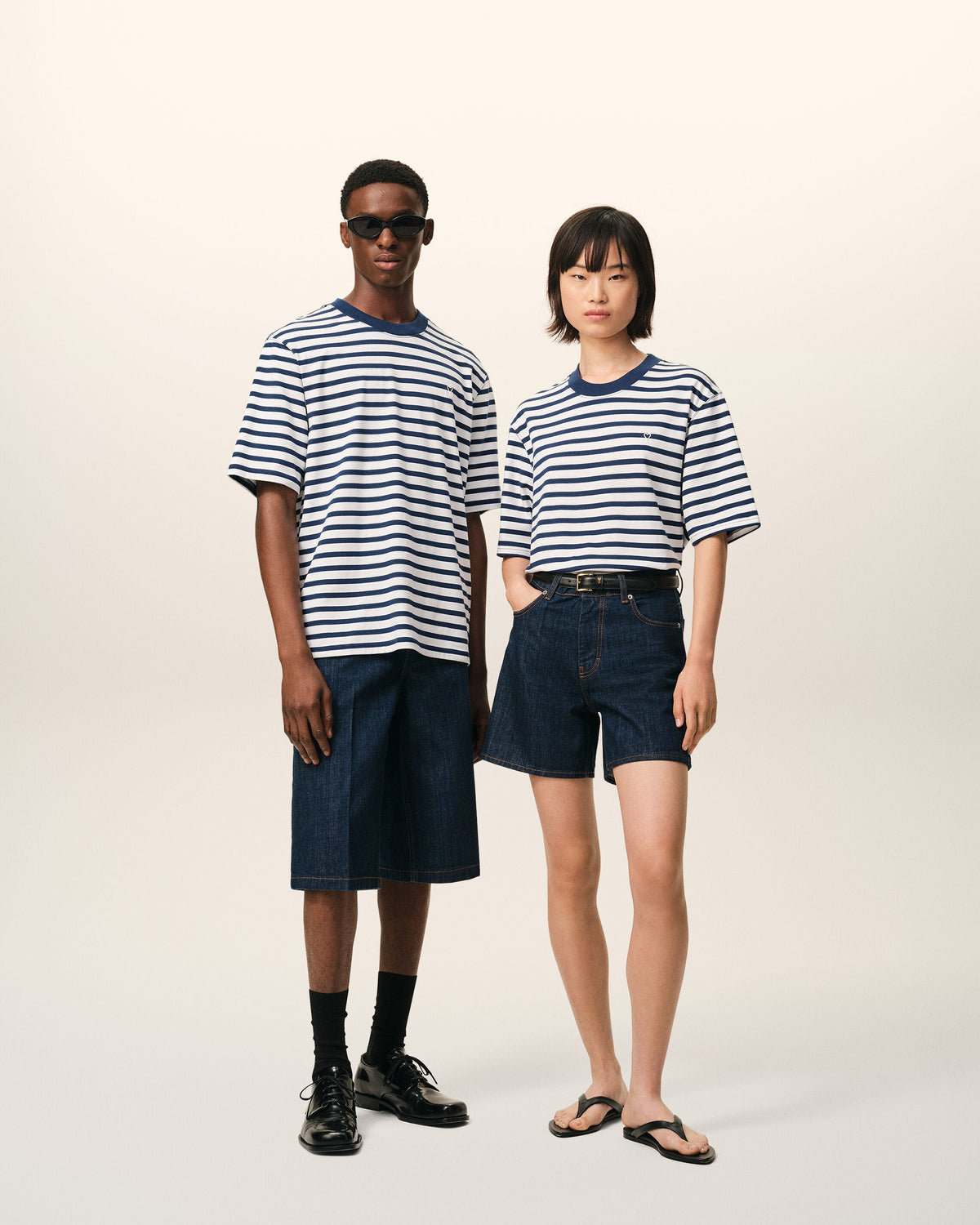 Blue Cotton Boxy Fit Mariniere Ami De Coeur Tshirt