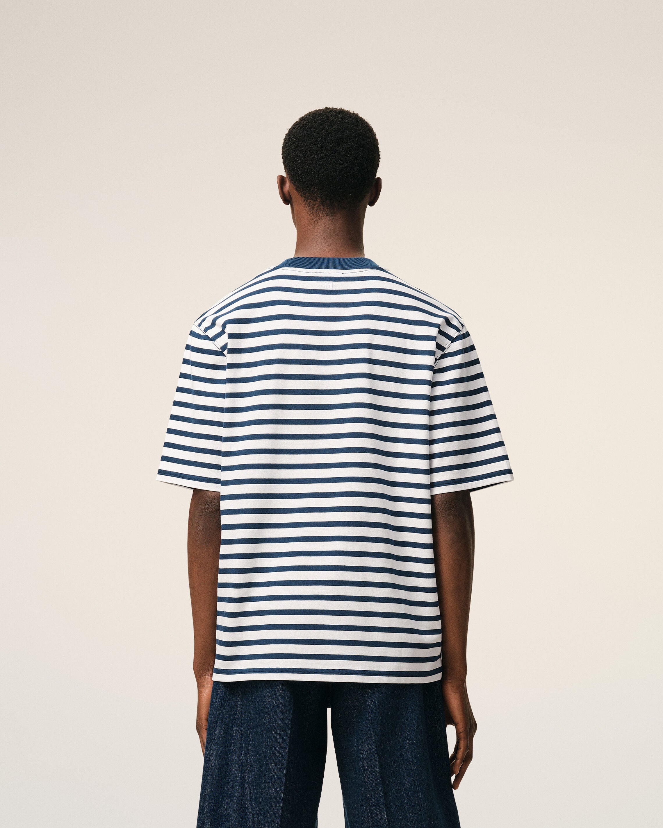 Blue Cotton Boxy Fit Mariniere Ami De Coeur Tshirt