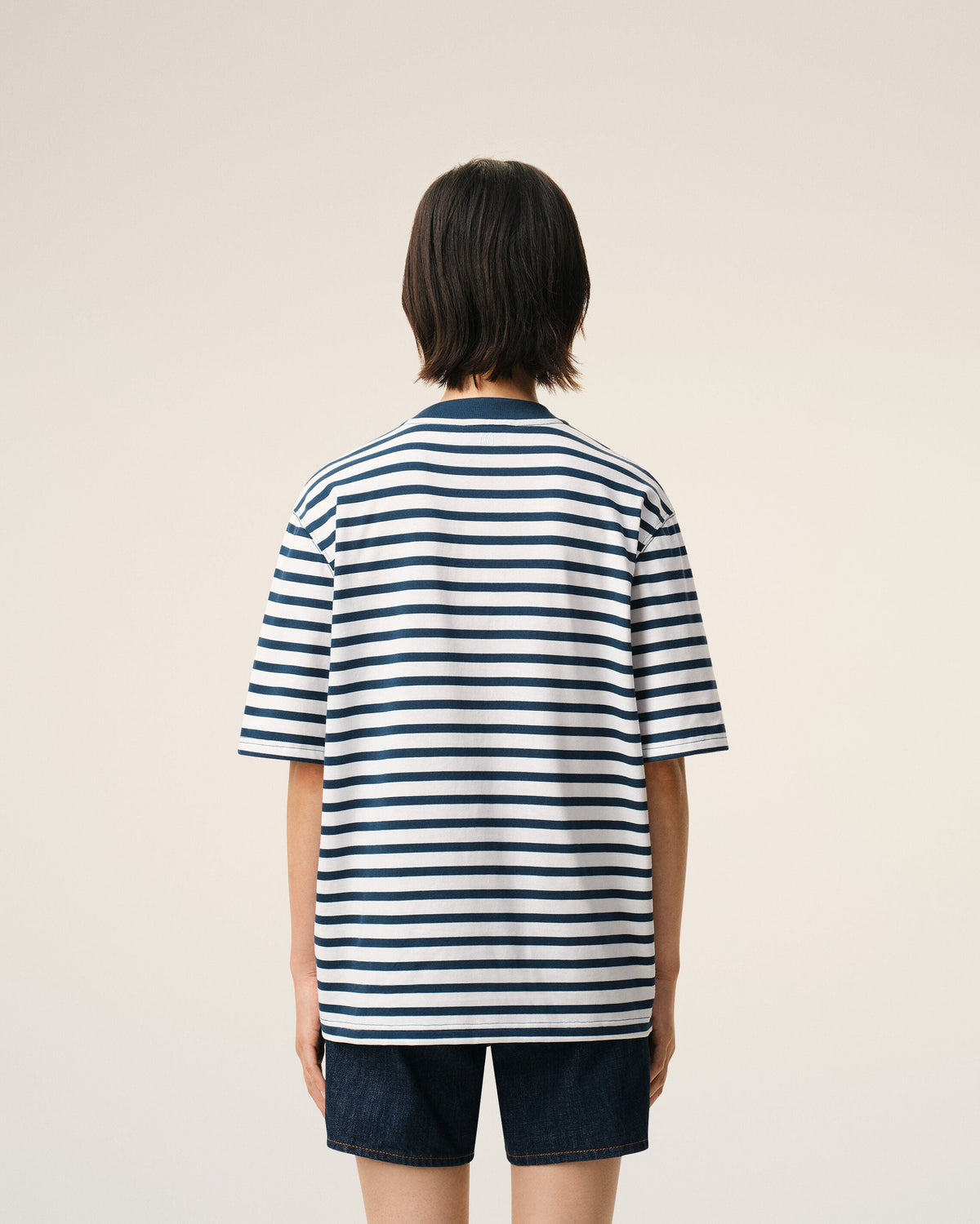 Blue Cotton Boxy Fit Mariniere Ami De Coeur Tshirt