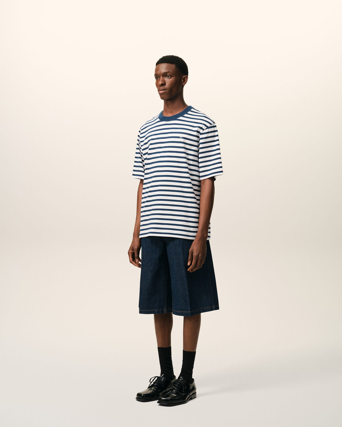 Blue Cotton Boxy Fit Mariniere Ami De Coeur Tshirt