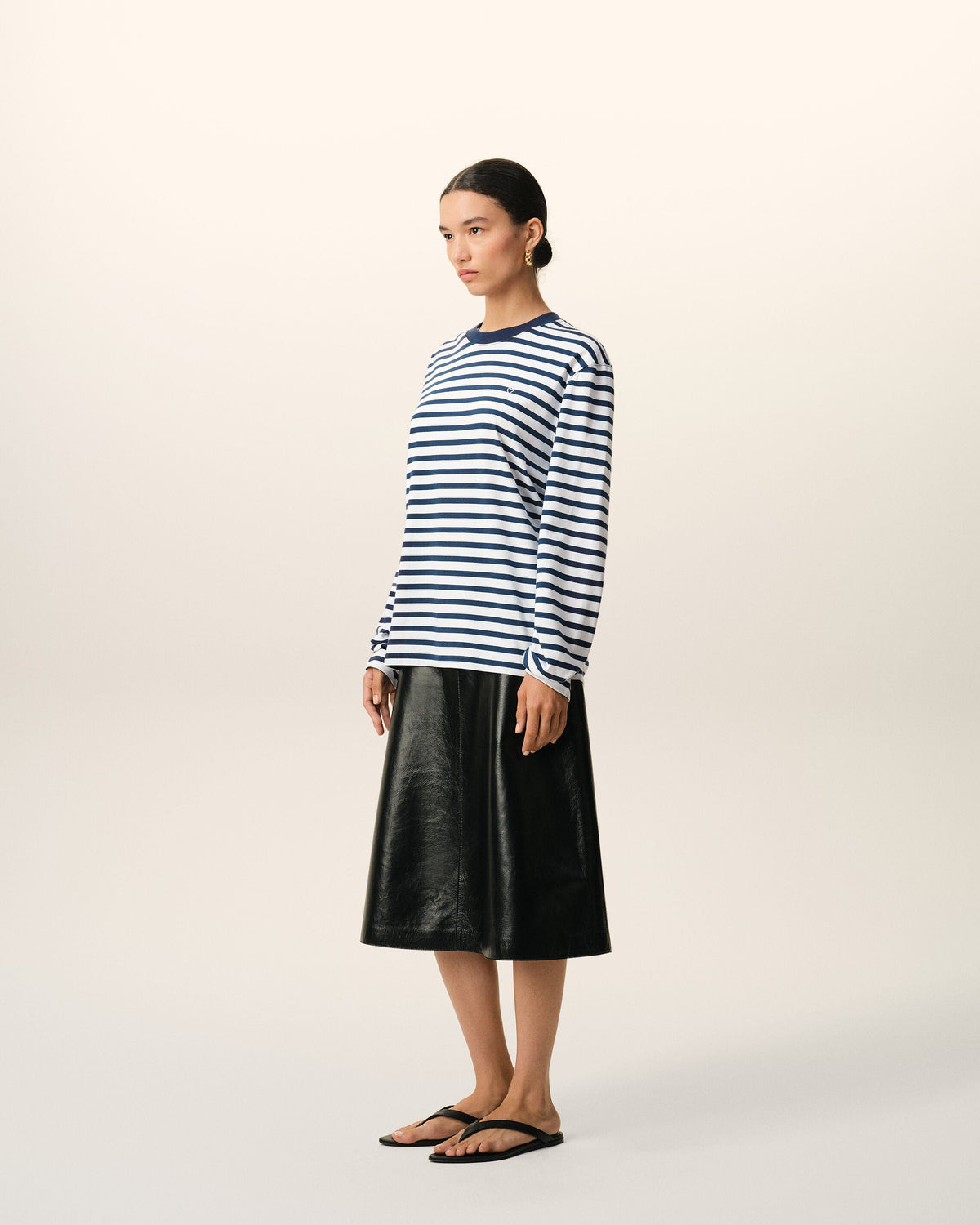 Blue Cotton Long Sleeves Mariniere Ami De Coeur Tshirt