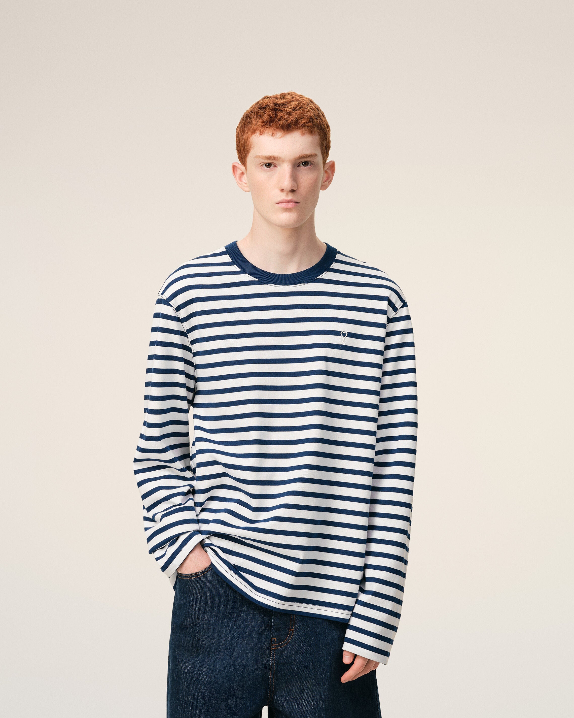 Blue Cotton Long Sleeves Mariniere Ami De Coeur Tshirt