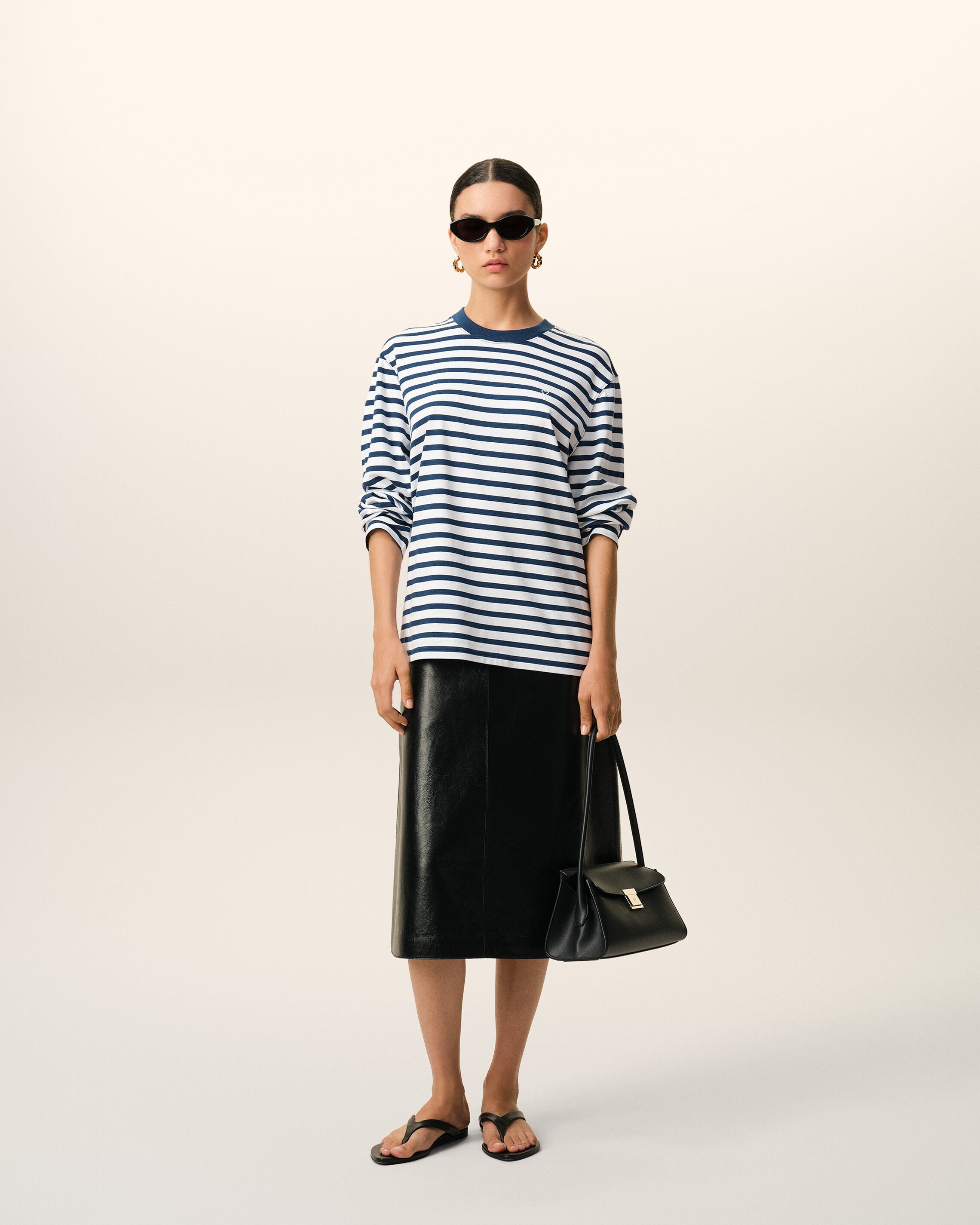 Blue Cotton Long Sleeves Mariniere Ami De Coeur Tshirt