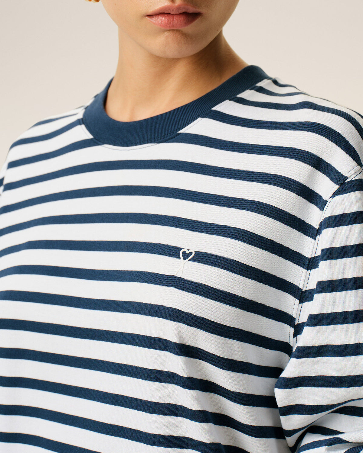 Blue Cotton Long Sleeves Mariniere Ami De Coeur Tshirt