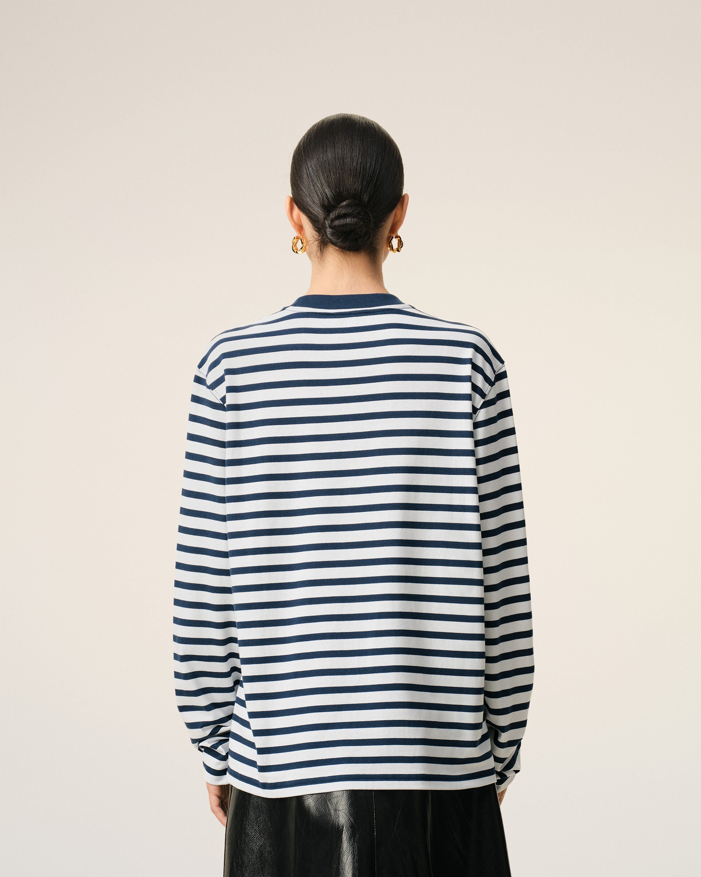 Blue Cotton Long Sleeves Mariniere Ami De Coeur Tshirt