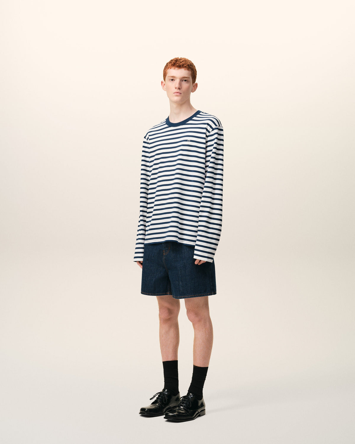 Blue Cotton Long Sleeves Mariniere Ami De Coeur Tshirt