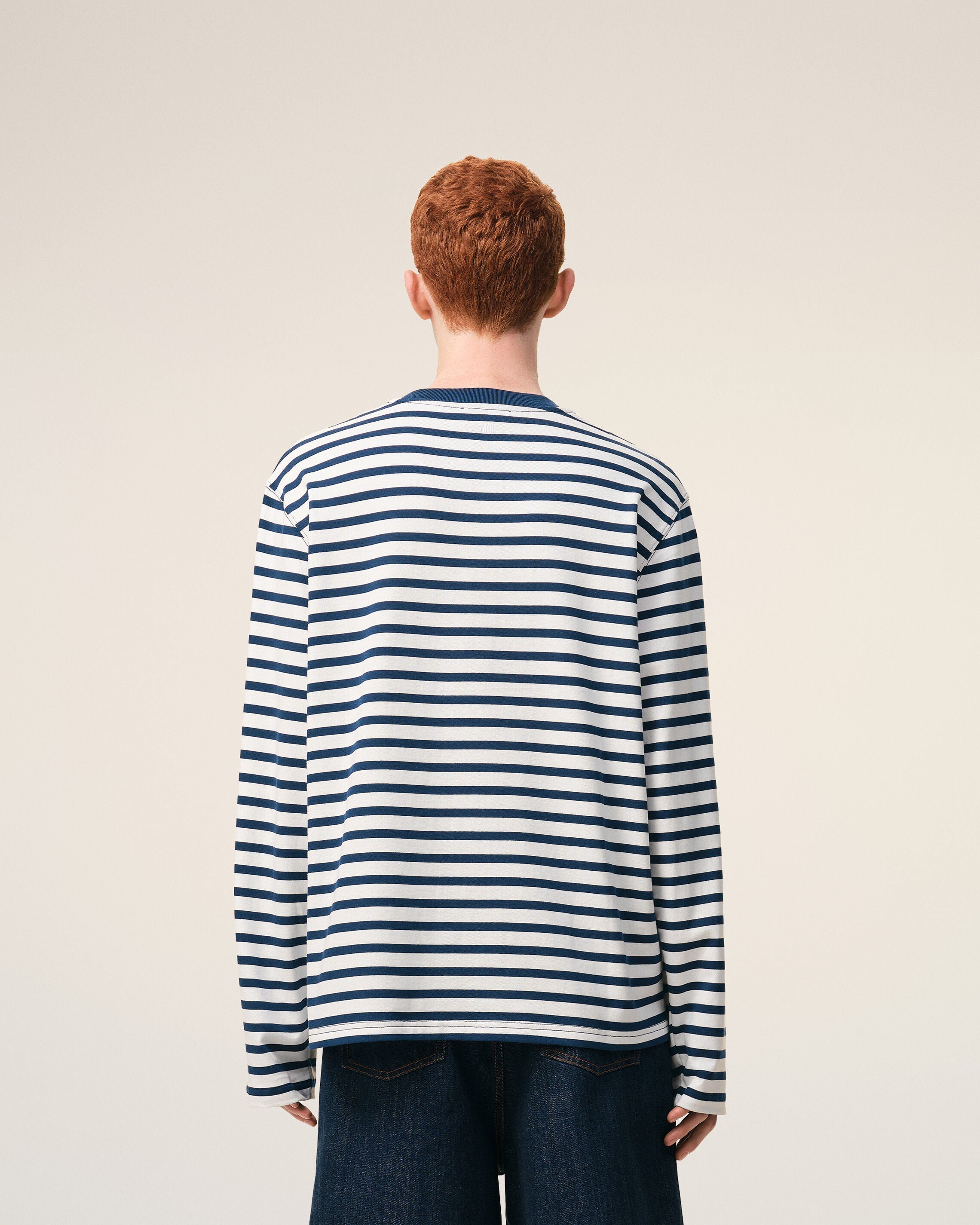 Blue Cotton Long Sleeves Mariniere Ami De Coeur Tshirt