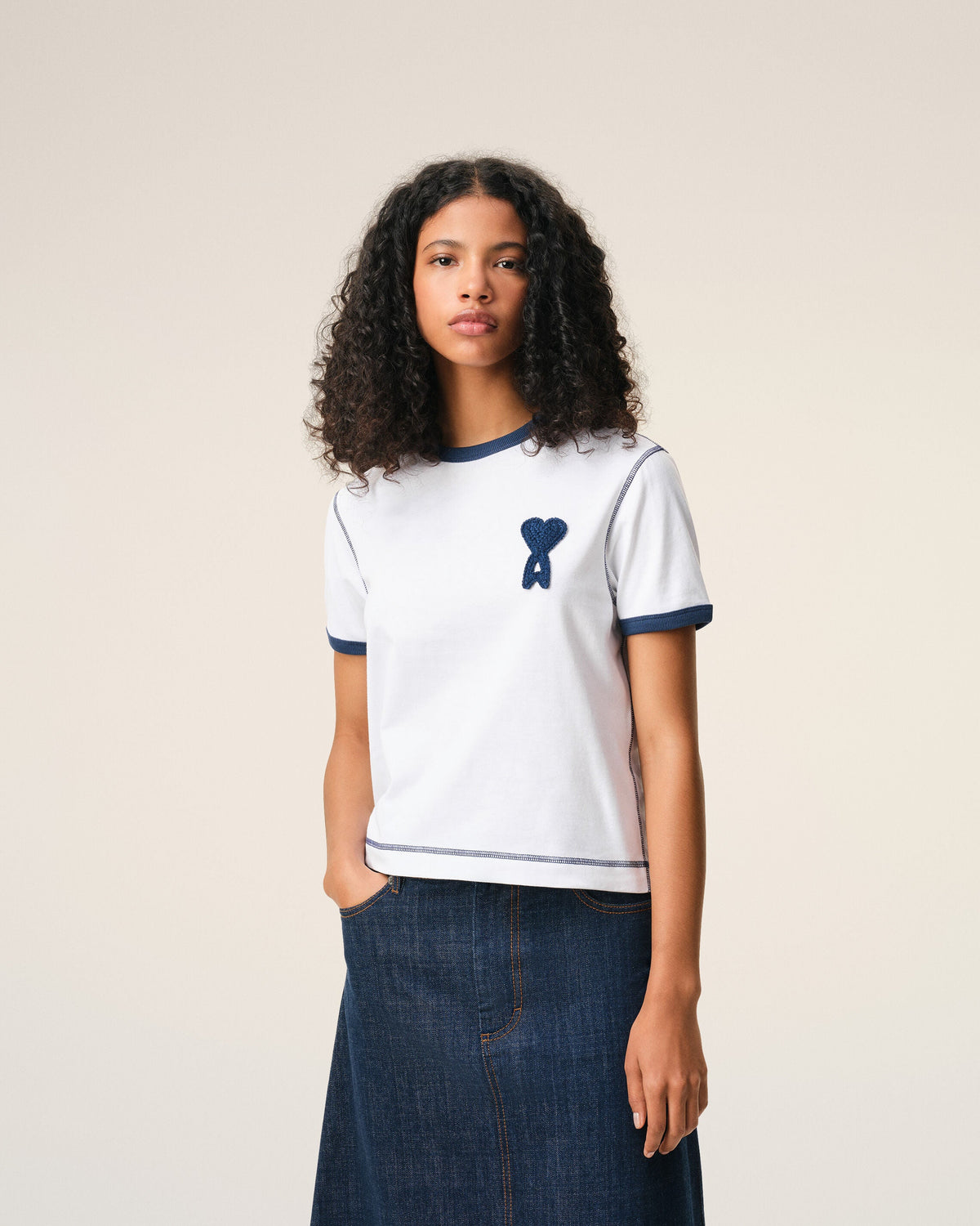 White Cotton Ami De Coeur Knitted Patch Tshirt