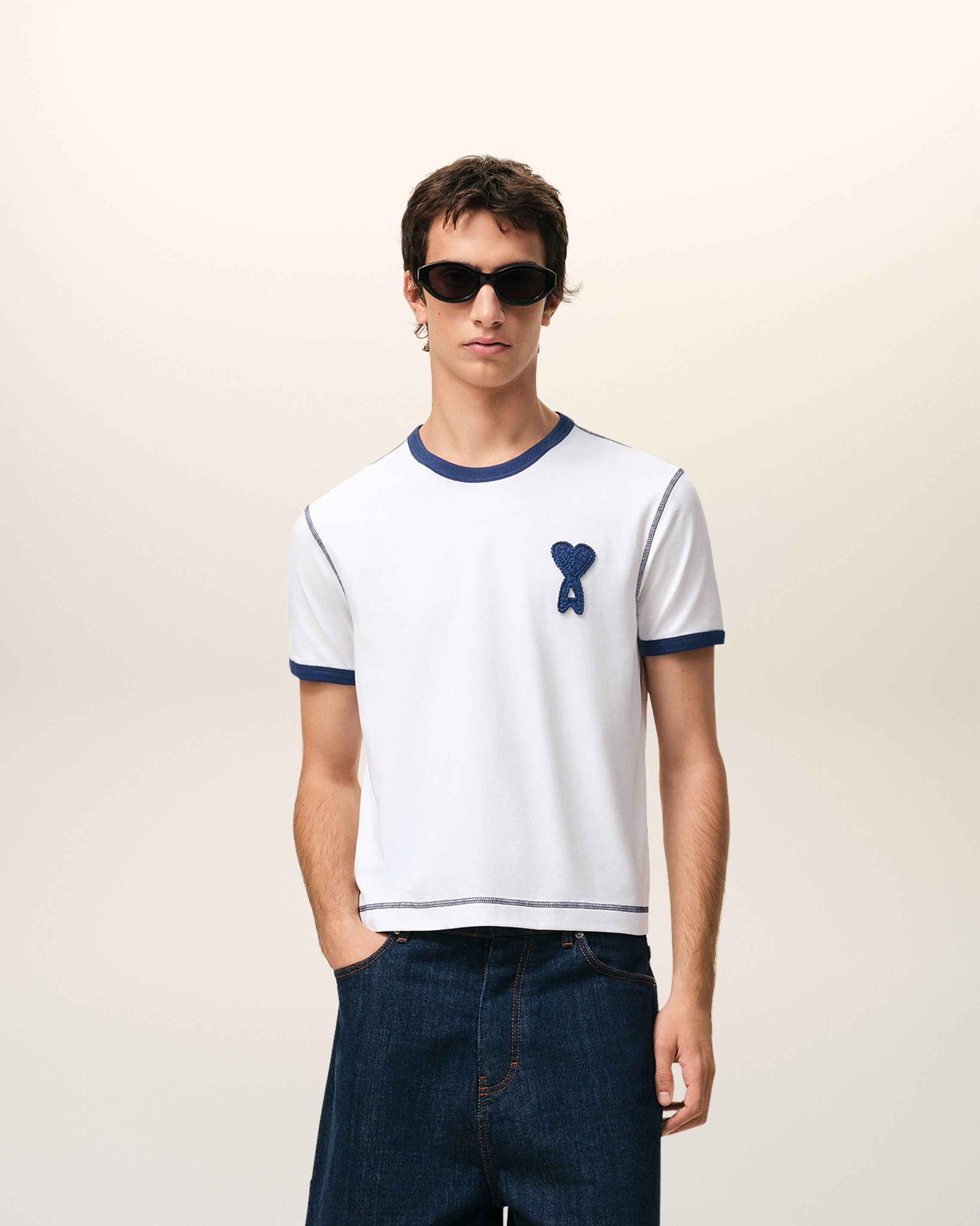 White Cotton Ami De Coeur Knitted Patch Tshirt