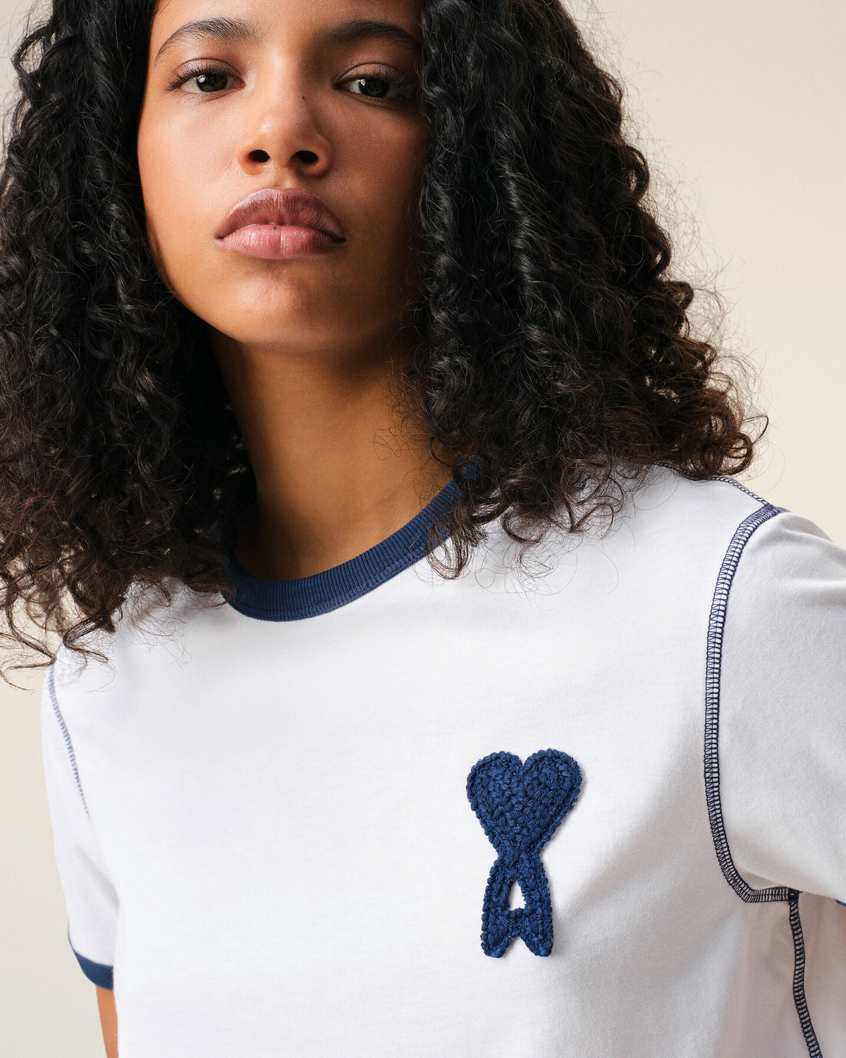 White Cotton Ami De Coeur Knitted Patch Tshirt