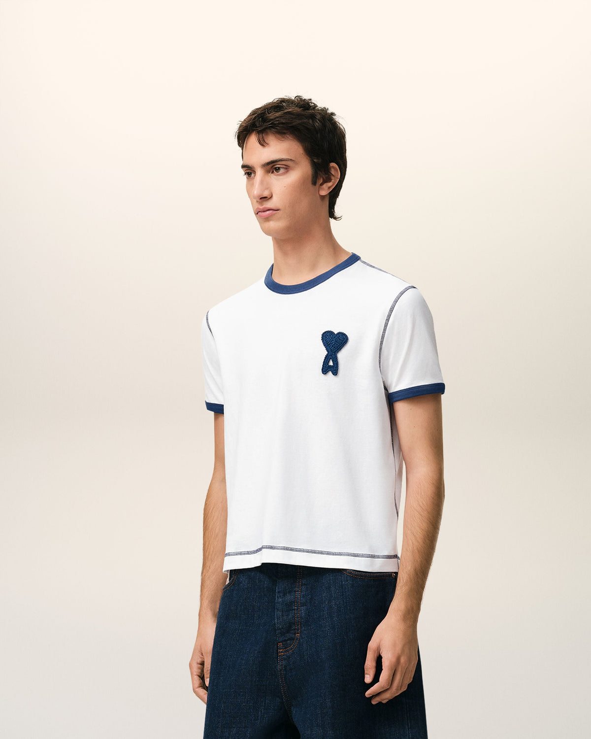 White Cotton Ami De Coeur Knitted Patch Tshirt