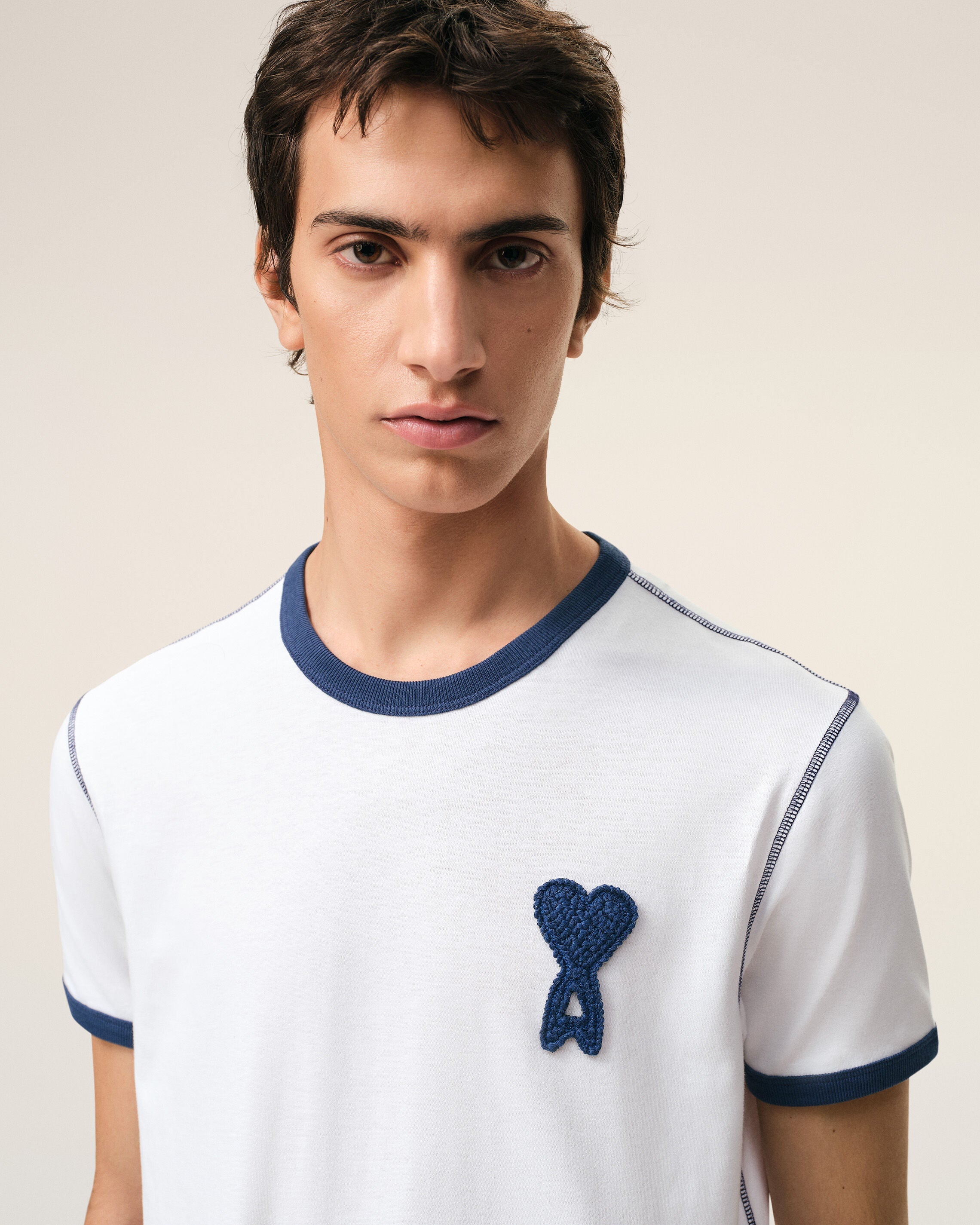 White Cotton Ami De Coeur Knitted Patch Tshirt