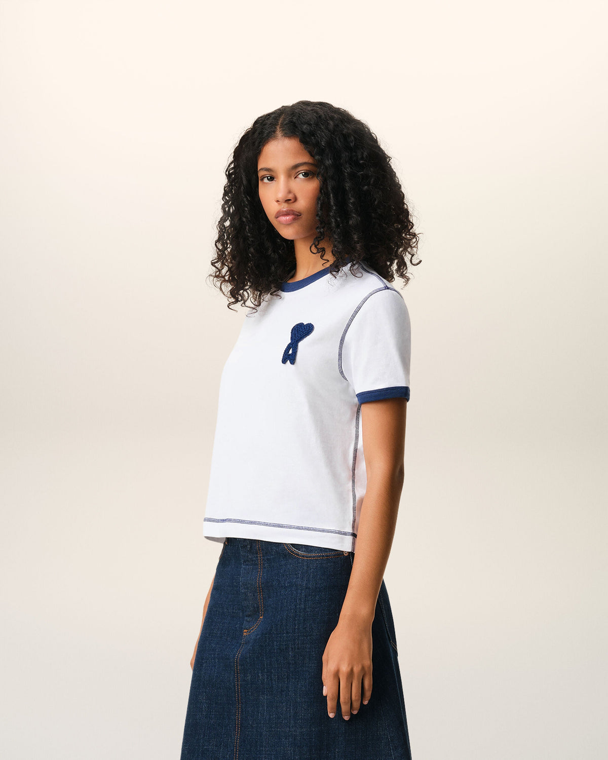 White Cotton Ami De Coeur Knitted Patch Tshirt
