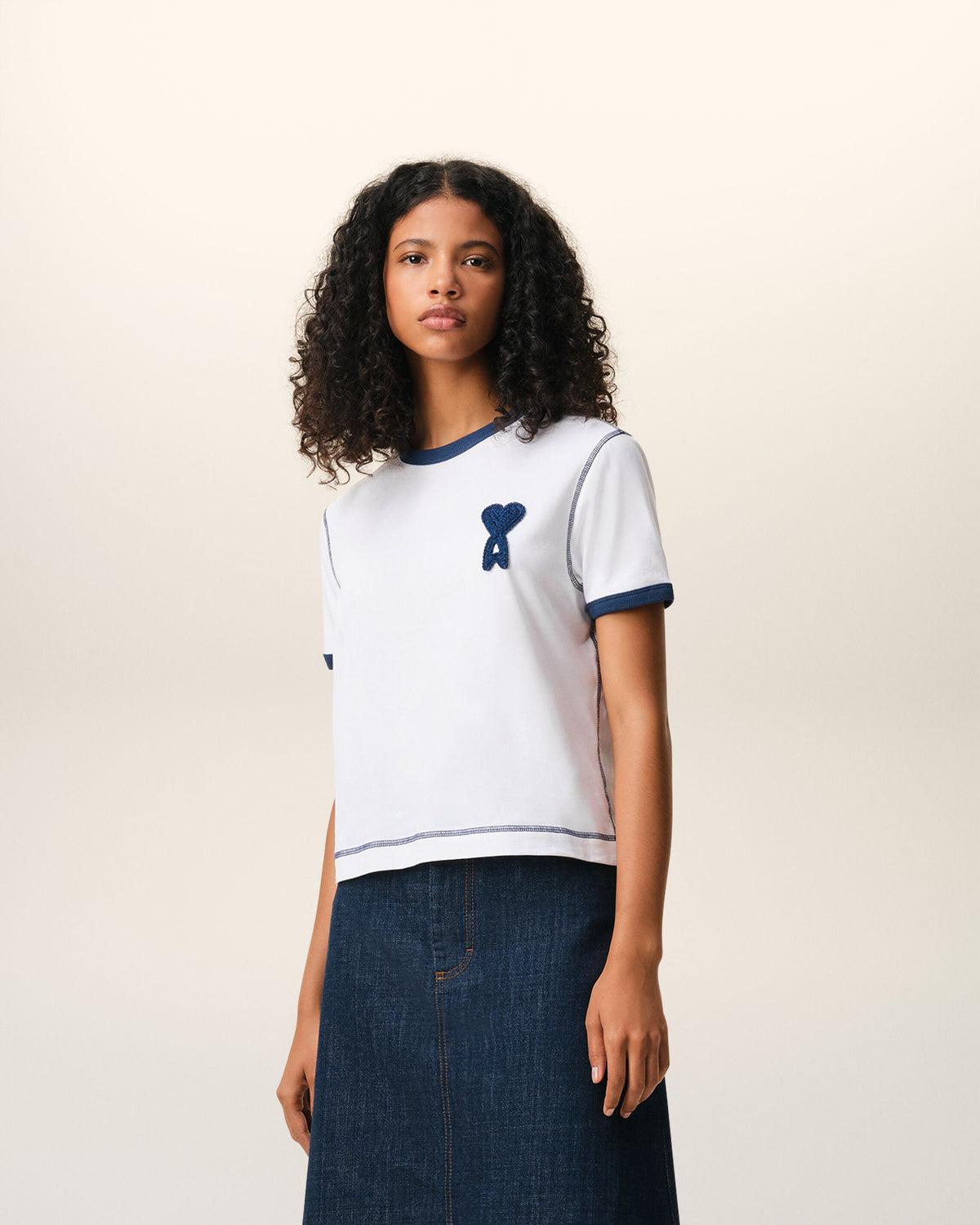White Cotton Ami De Coeur Knitted Patch Tshirt