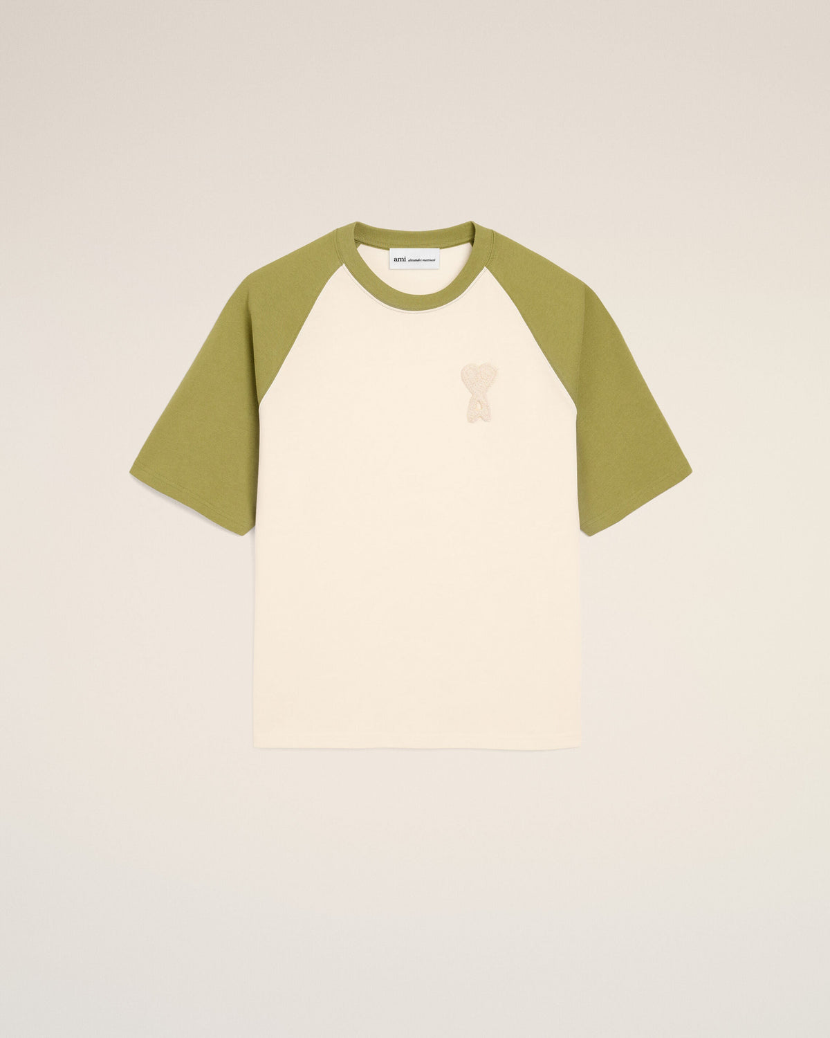 White And Green Cotton Ami De Coeur Knitted Patch Tshirt