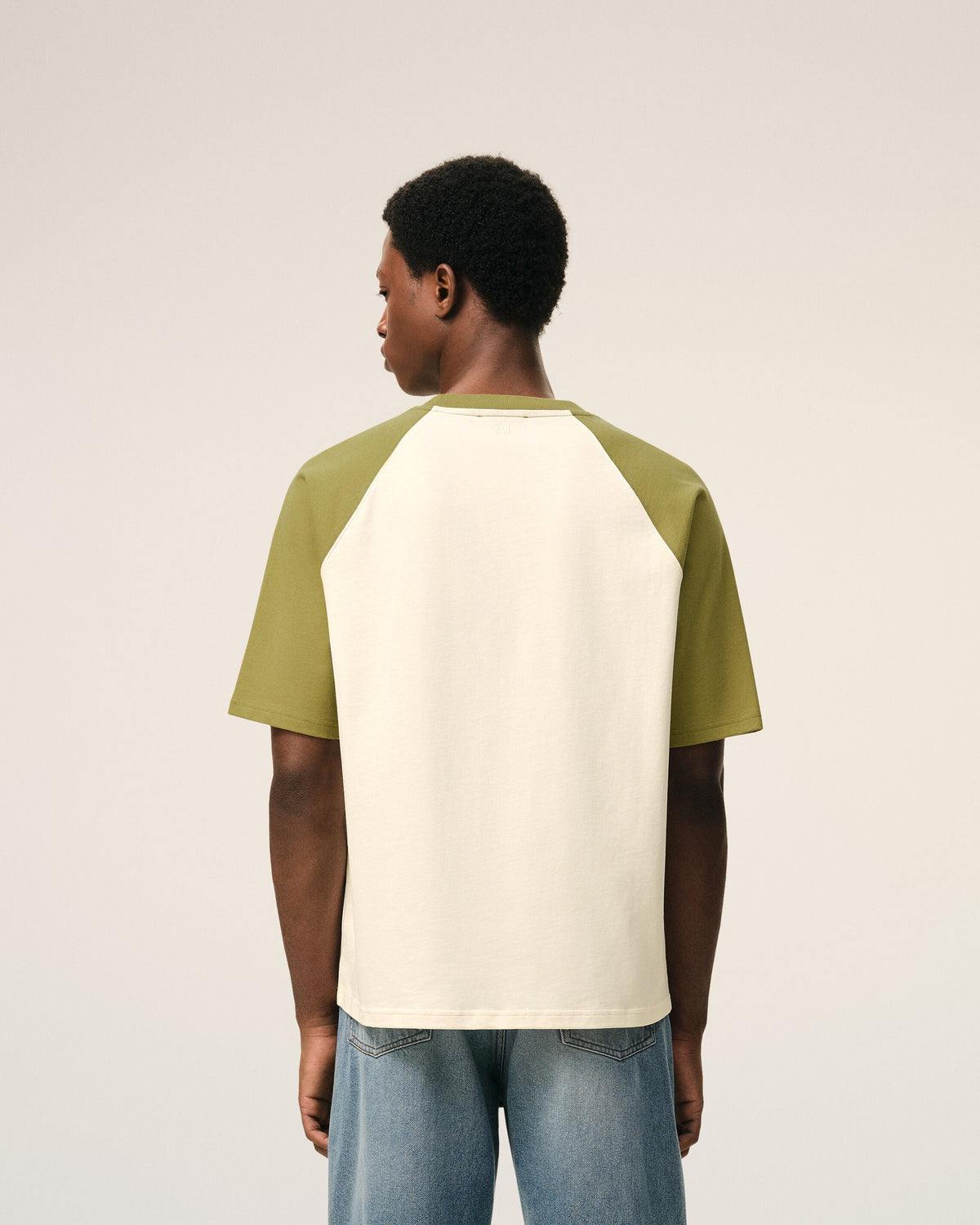 White And Green Cotton Ami De Coeur Knitted Patch Tshirt