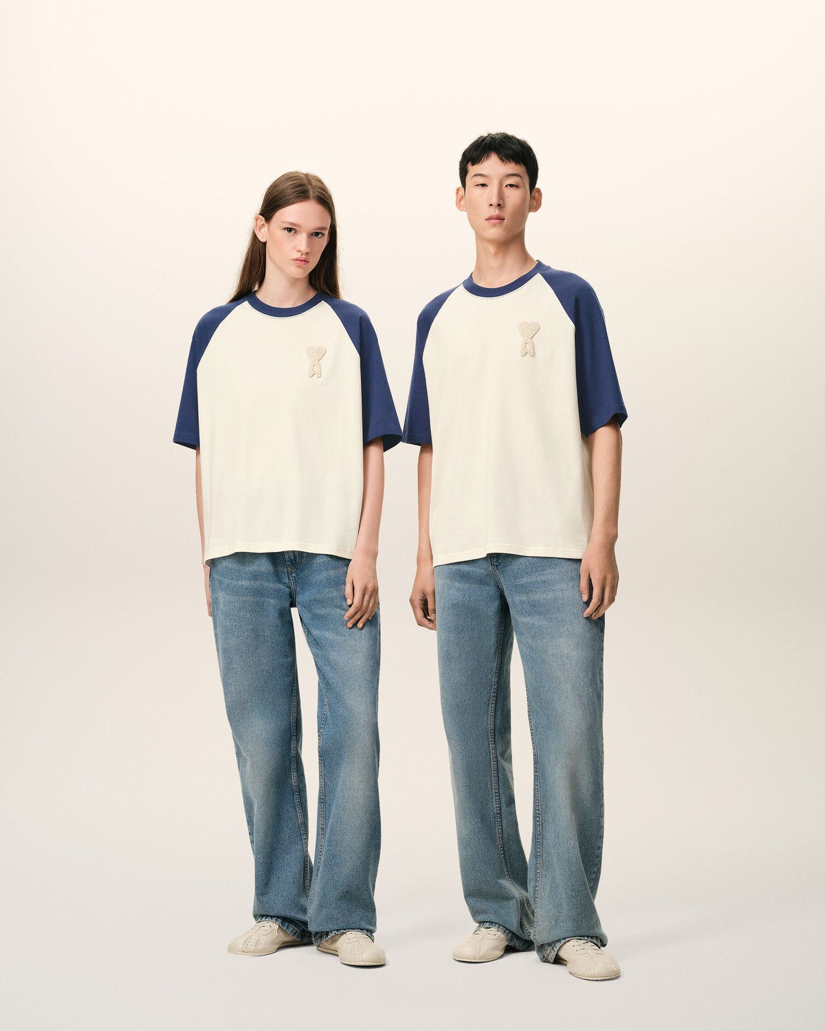 White And Blue Cotton Ami De Coeur Knitted Patch Tshirt