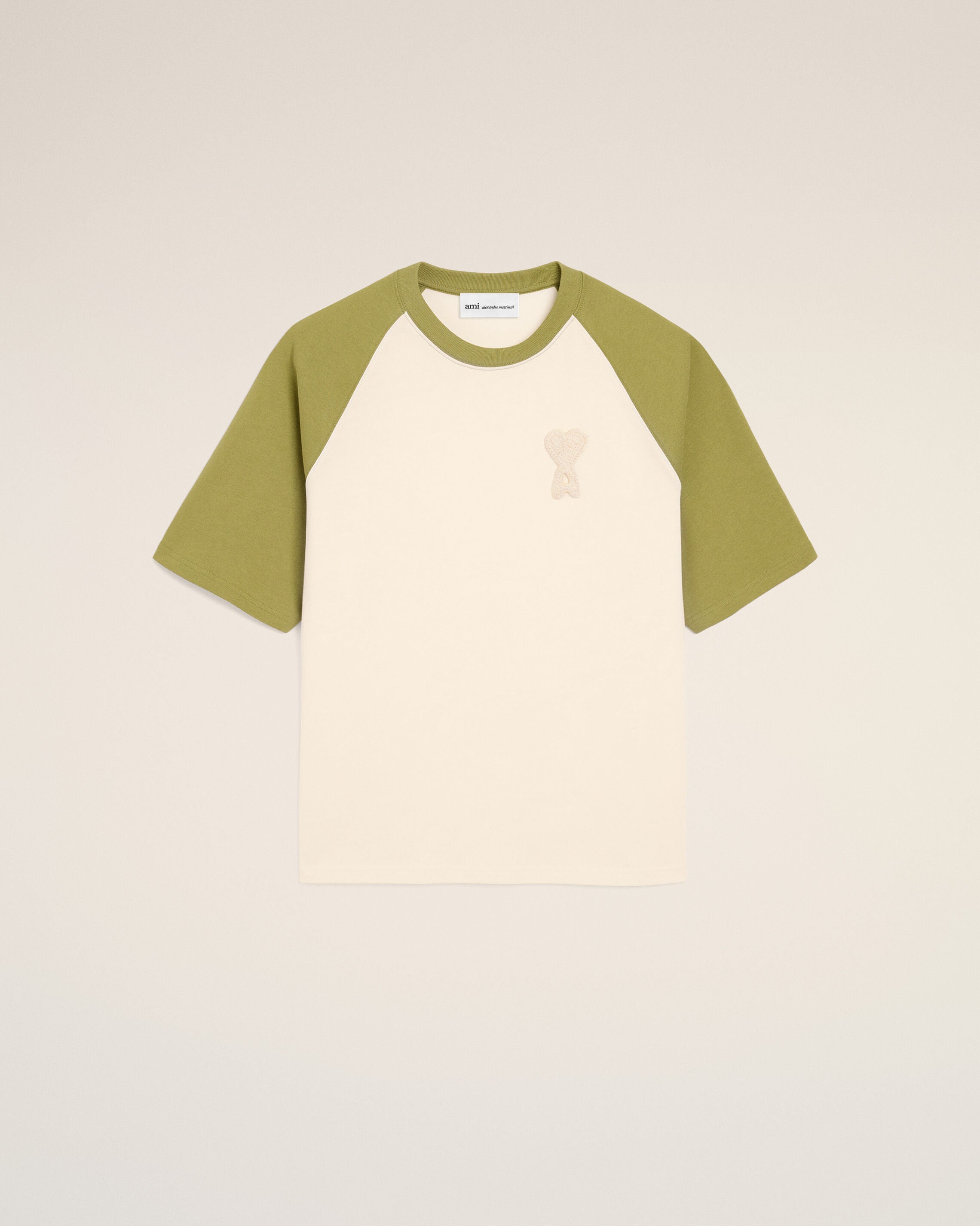 White And Green Cotton Ami De Coeur Knitted Patch Tshirt