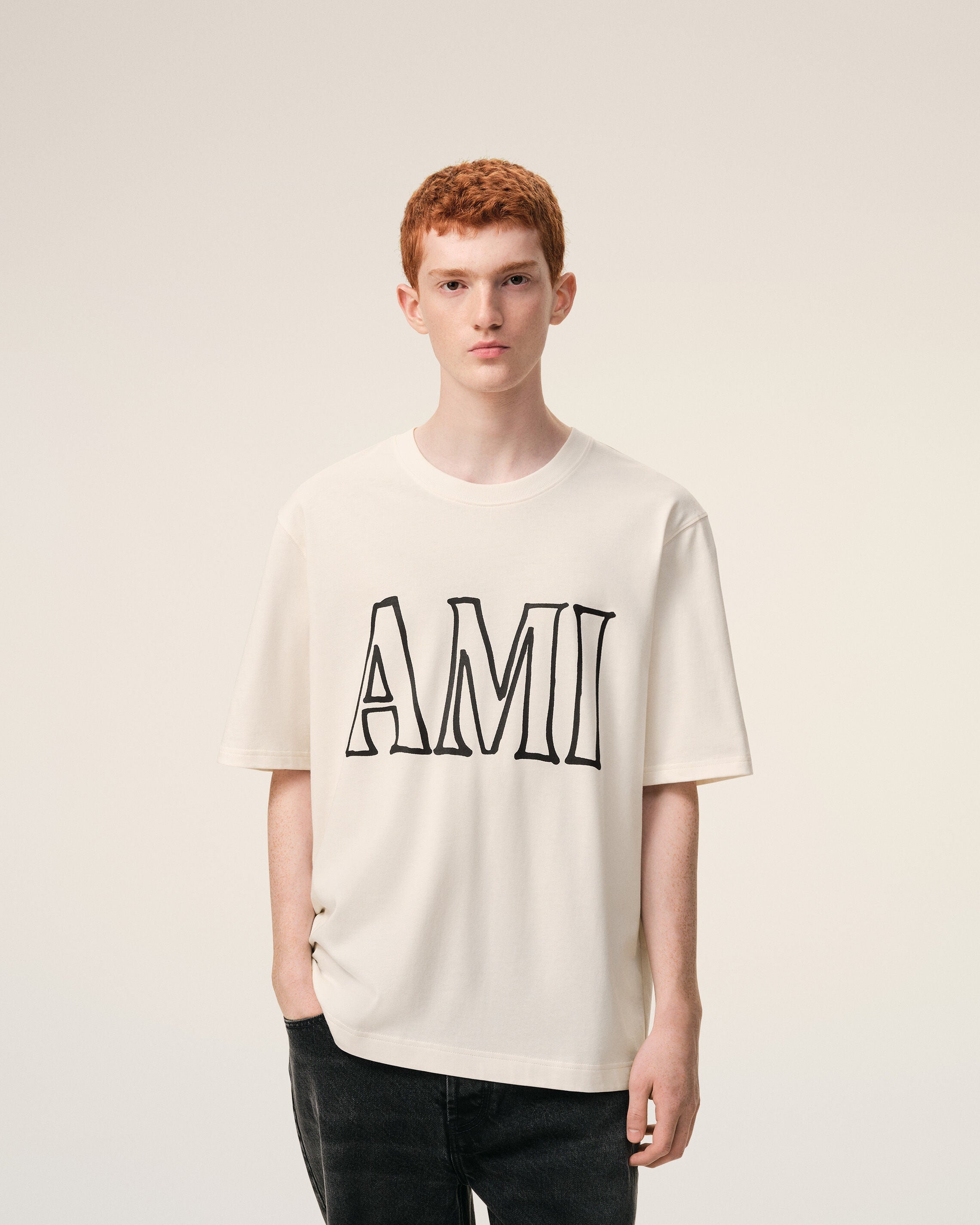White Cotton Ami Paris Print Tshirt