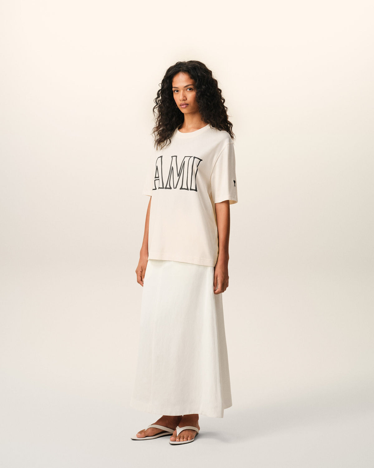 White Cotton Ami Paris Print Tshirt