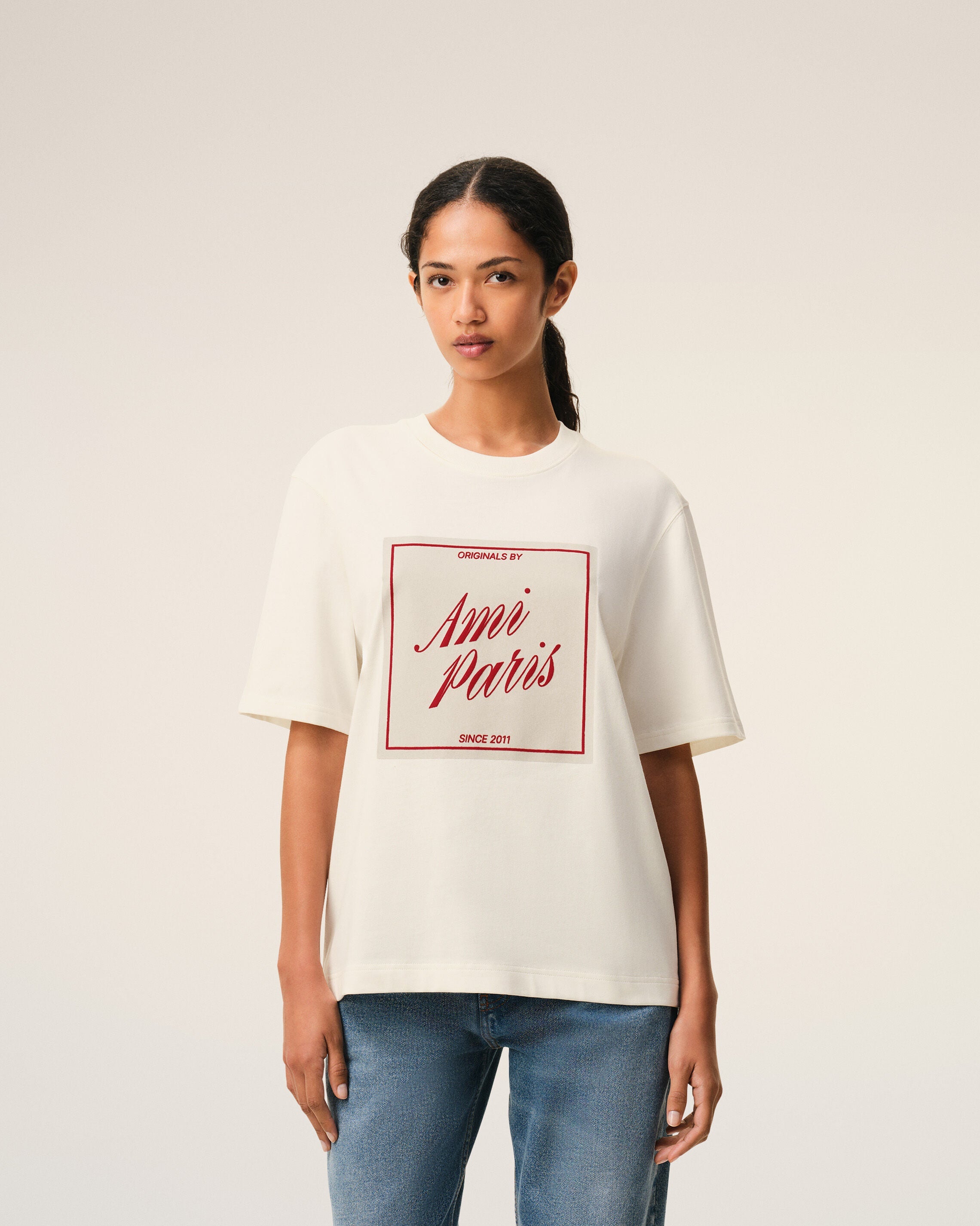 White Cotton Ami Paris Heritage Print Tshirt