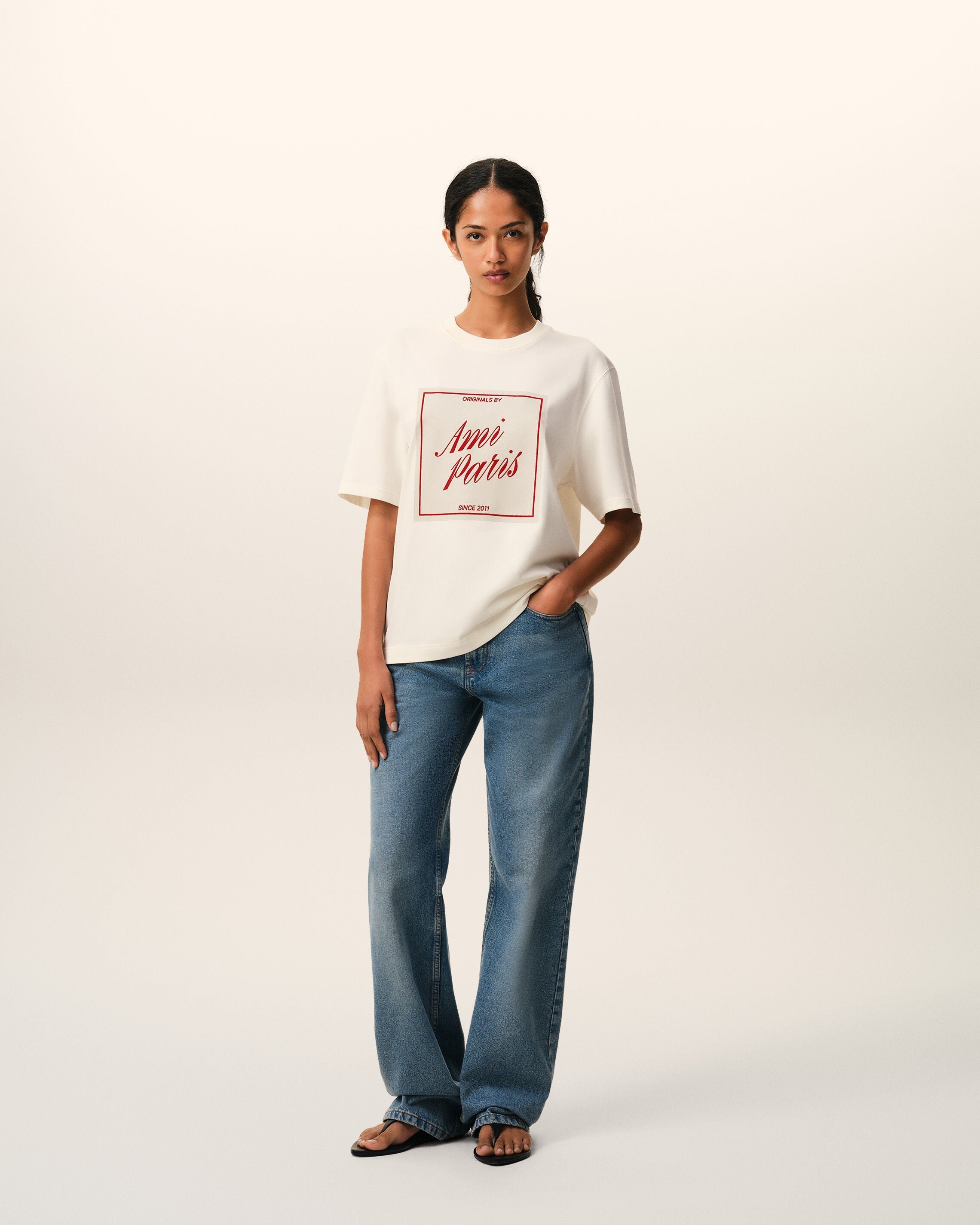 White Cotton Ami Paris Heritage Print Tshirt