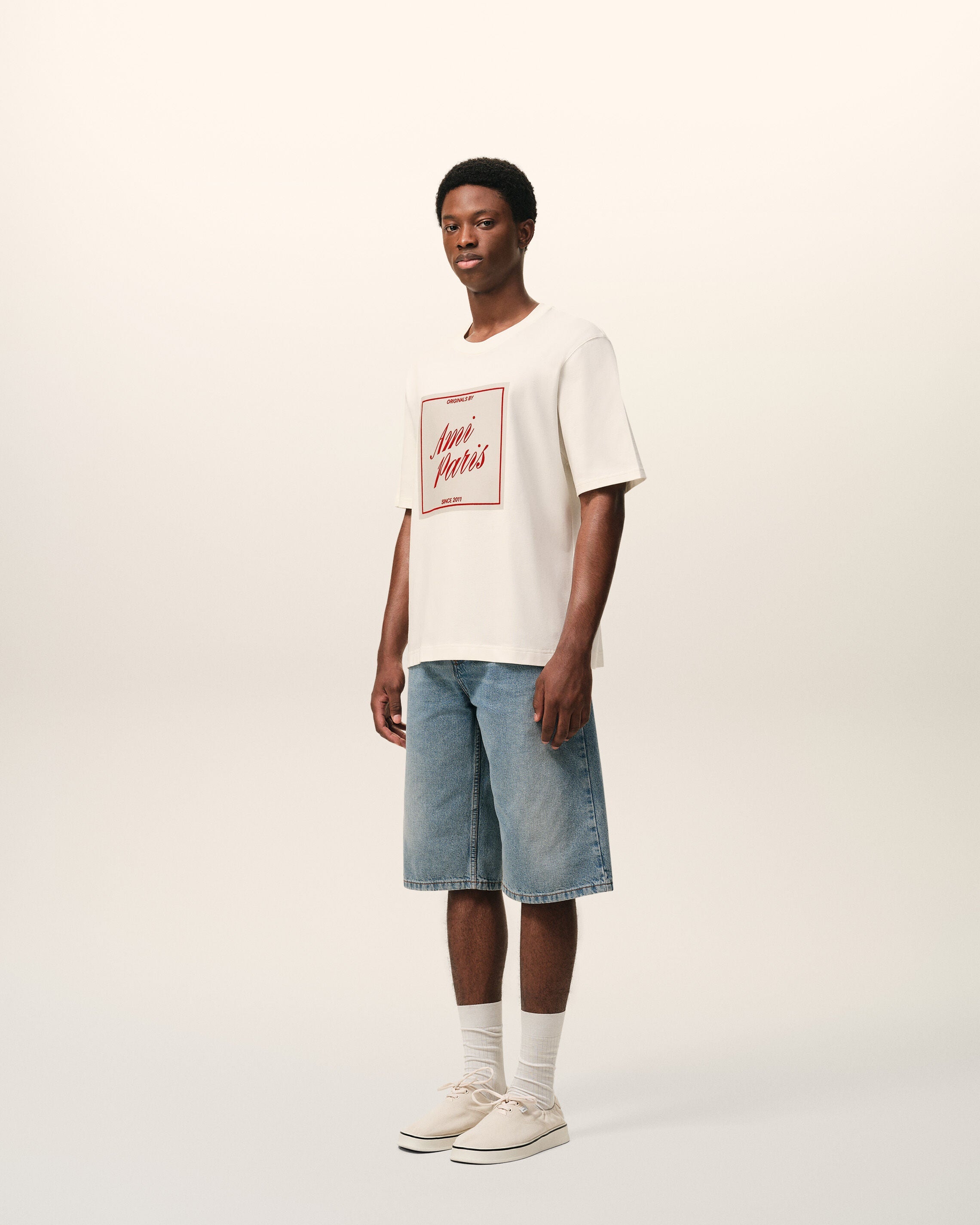 White Cotton Ami Paris Heritage Print Tshirt